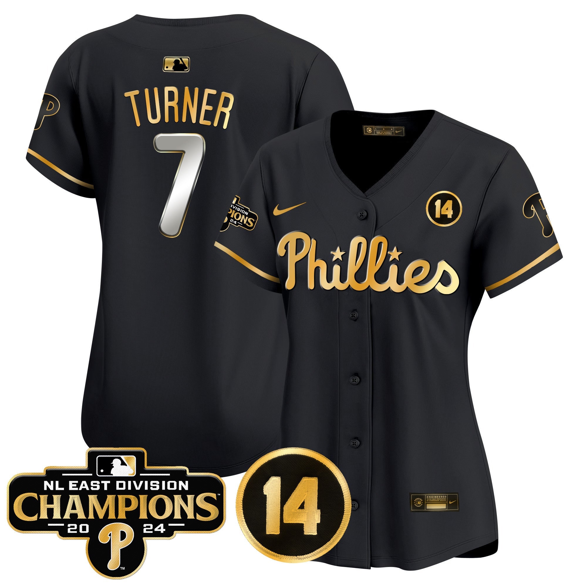 Women’s 2024 NL East Division Champions & Pete Rose Patch Gold Vapor Premier Limited Jersey