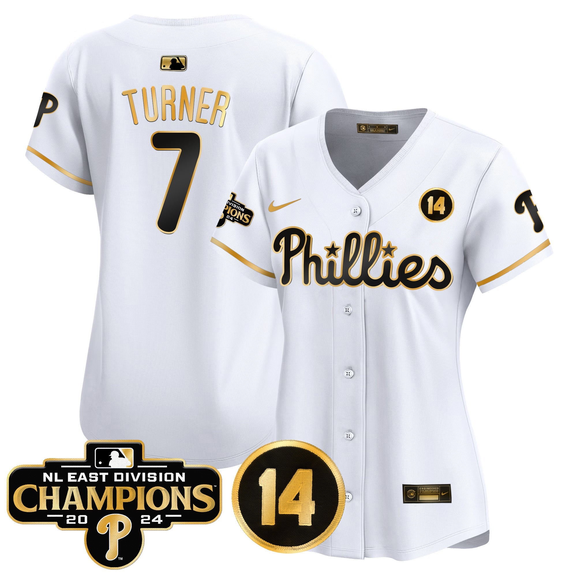 Women’s 2024 NL East Division Champions & Pete Rose Patch Gold Vapor Premier Limited Jersey