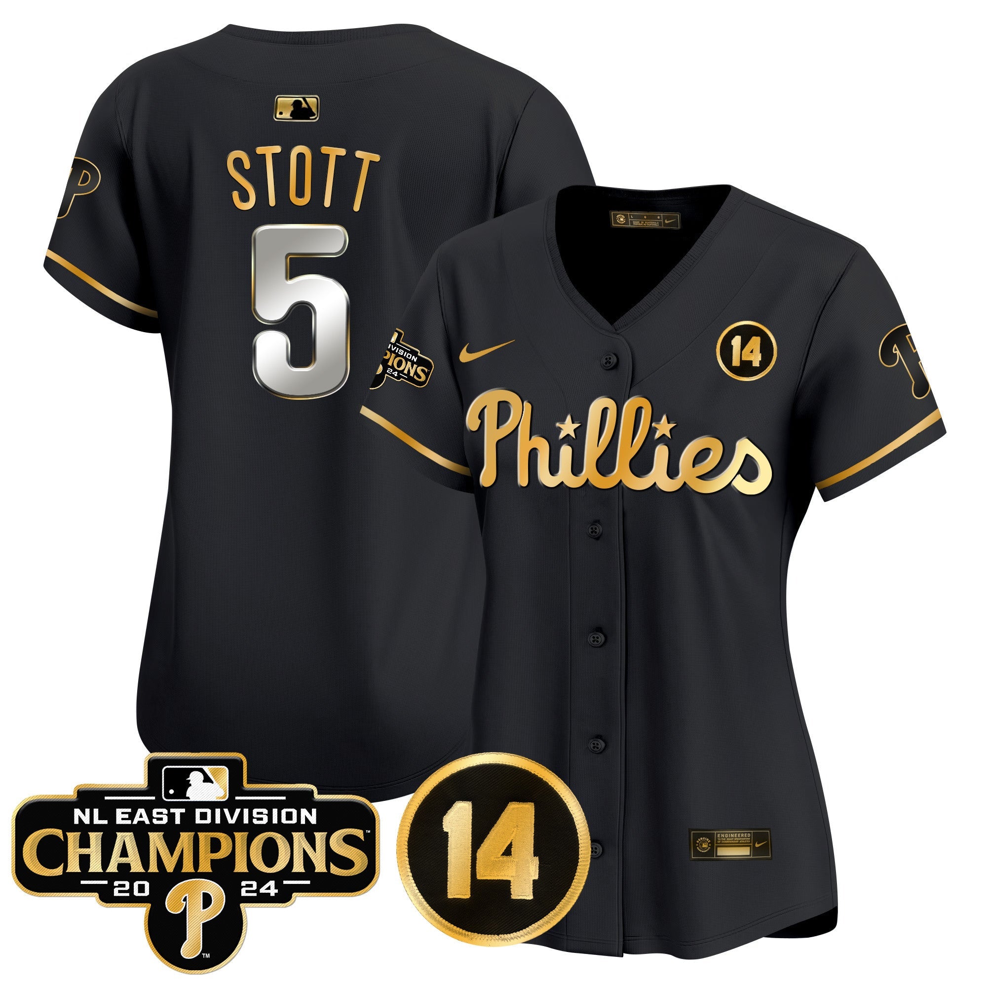 Women’s 2024 NL East Division Champions & Pete Rose Patch Gold Vapor Premier Limited Jersey