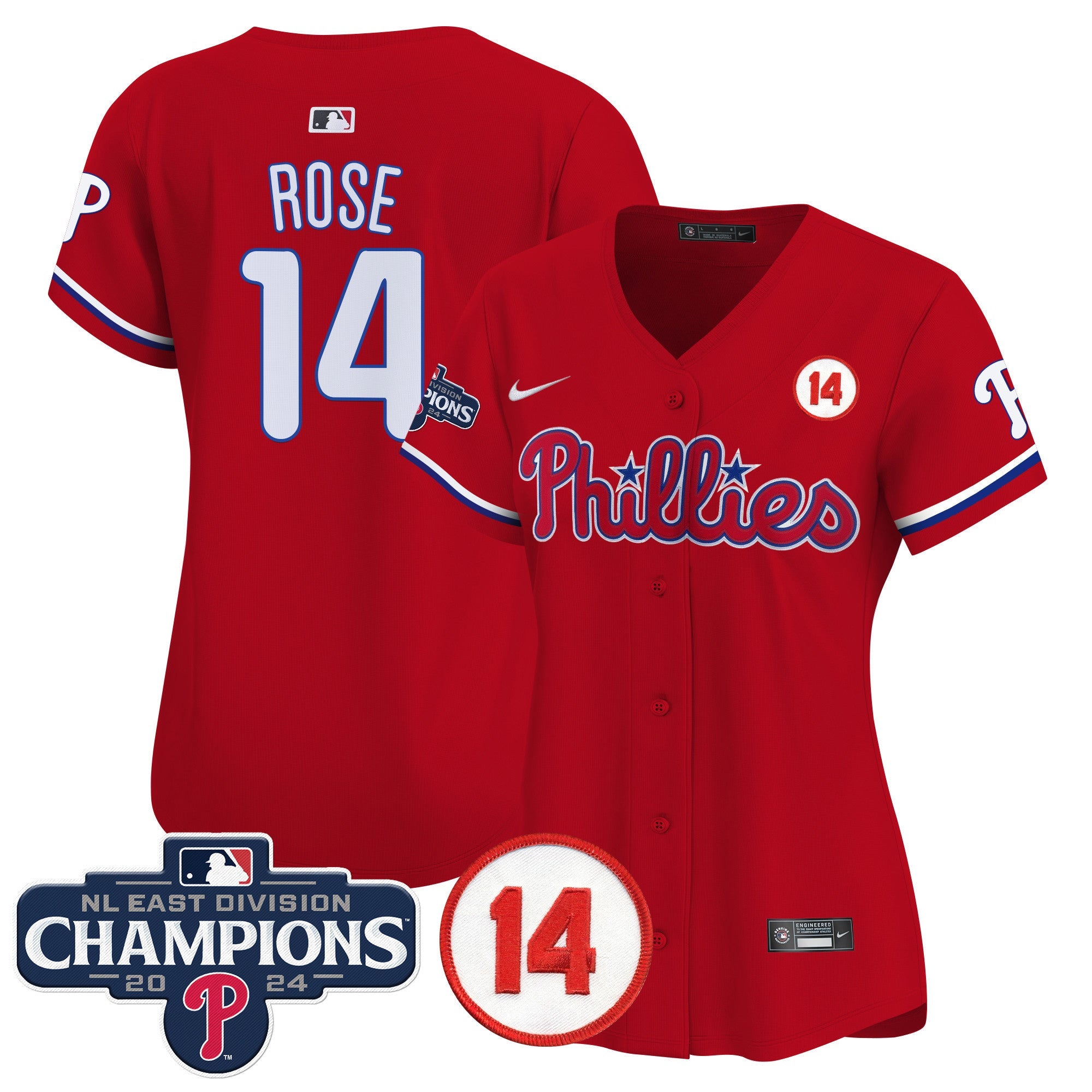 Women’s 2024 NL East Division Champions & Pete Rose Patch Gold Vapor Premier Limited Jersey
