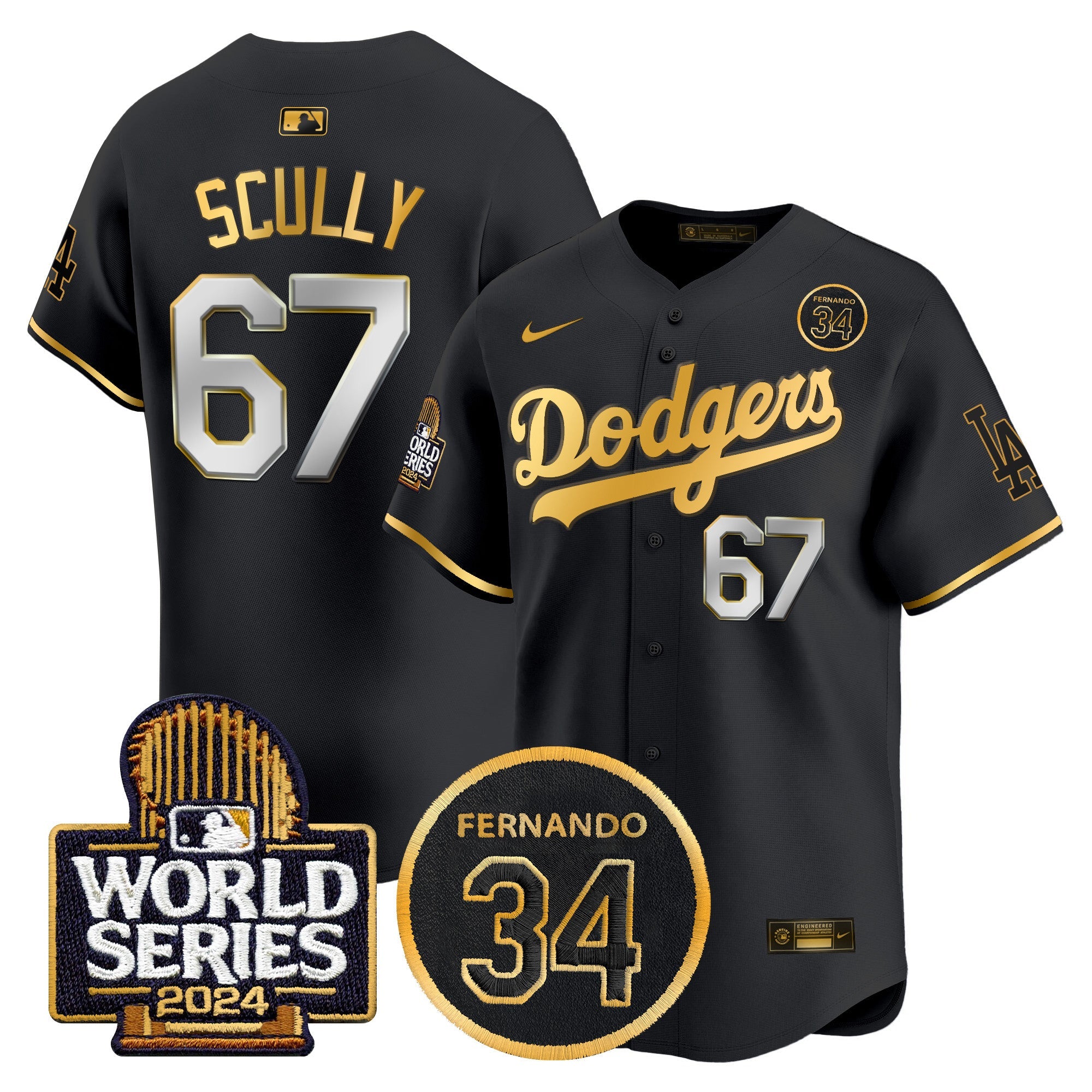 Men’s Fernando Valenzuela Memorial & 2024 World Series Patch Vapor Premier Limited Jersey