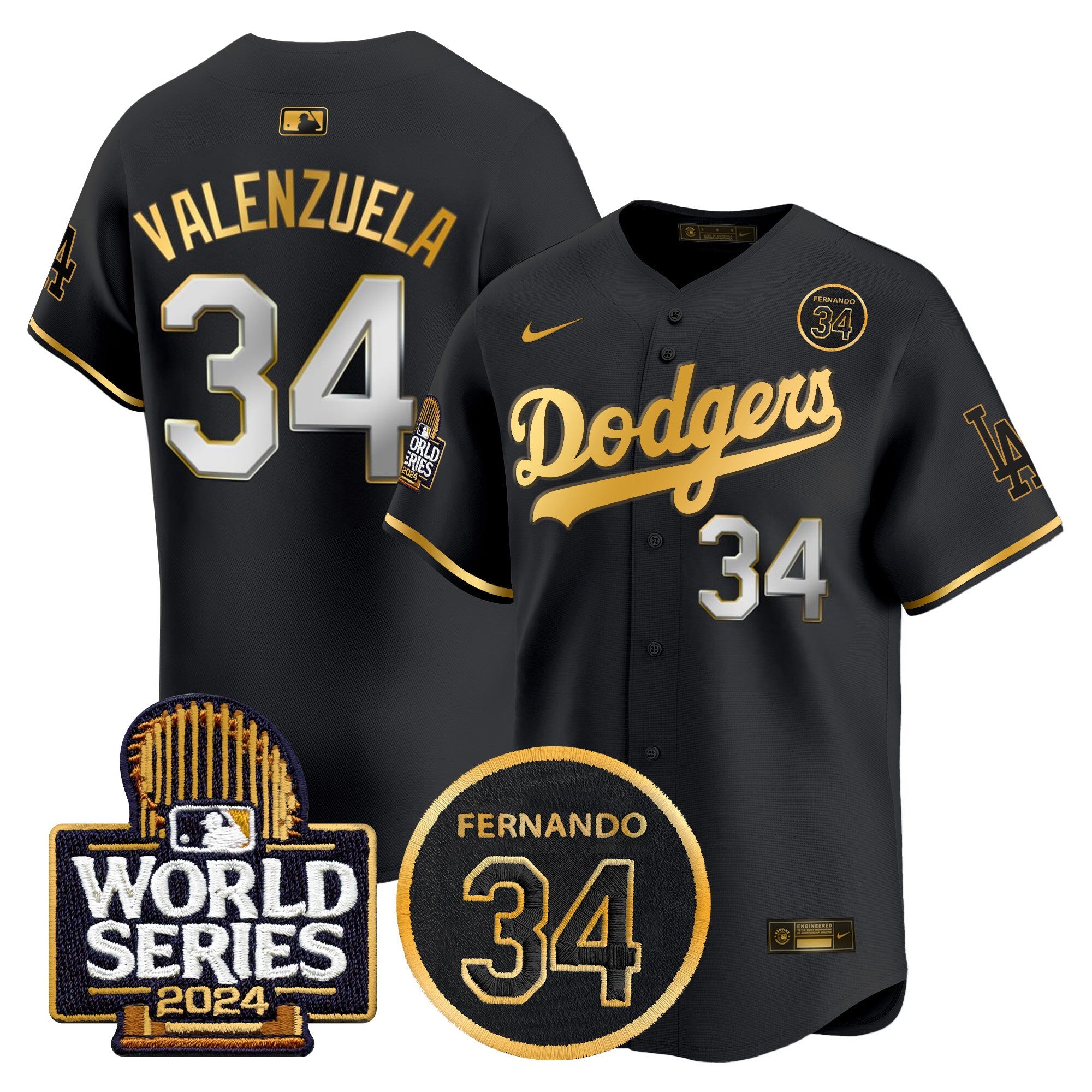 Men’s Fernando Valenzuela Memorial & 2024 World Series Patch Vapor Premier Limited Jersey