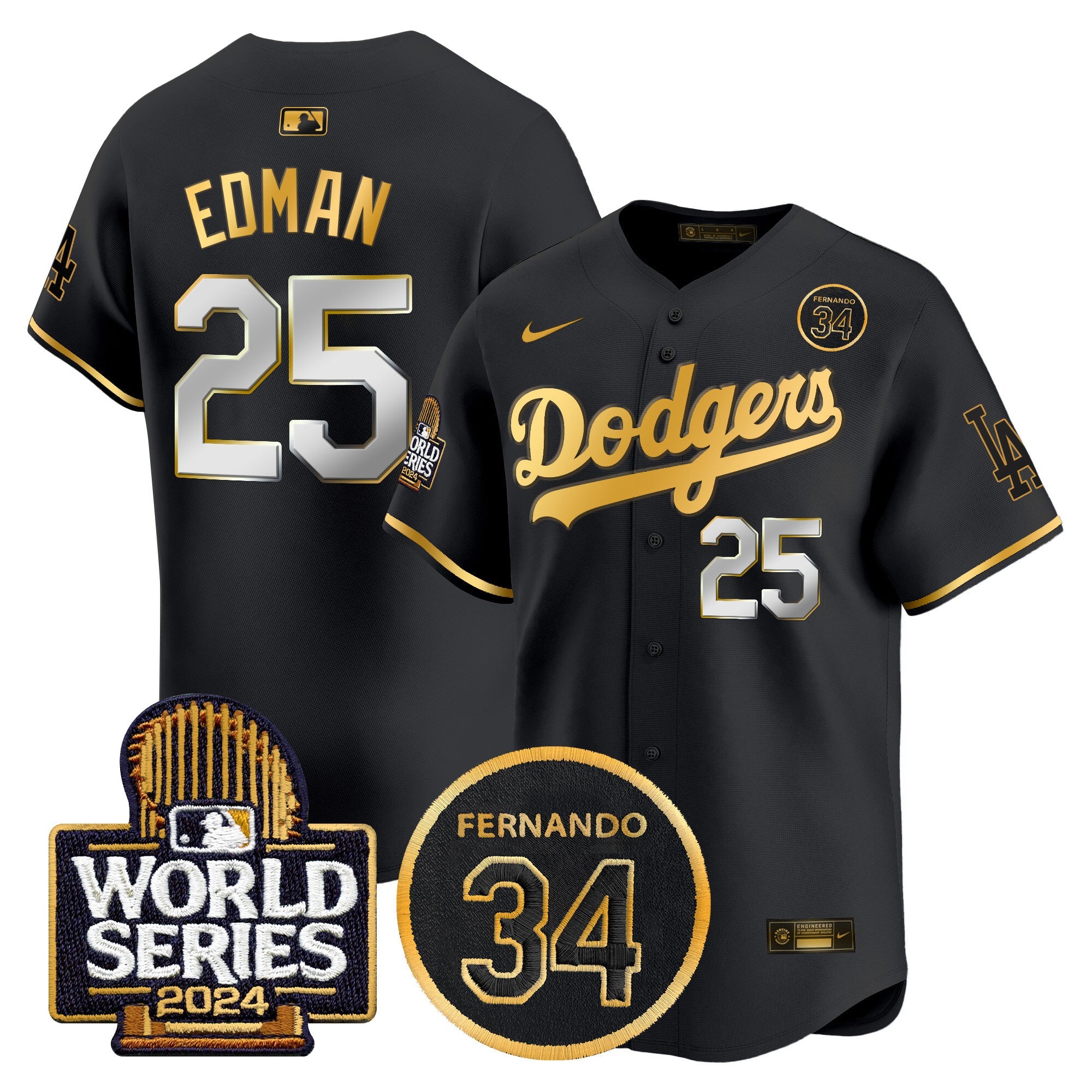 Men’s Fernando Valenzuela Memorial & 2024 World Series Patch Vapor Premier Limited Jersey