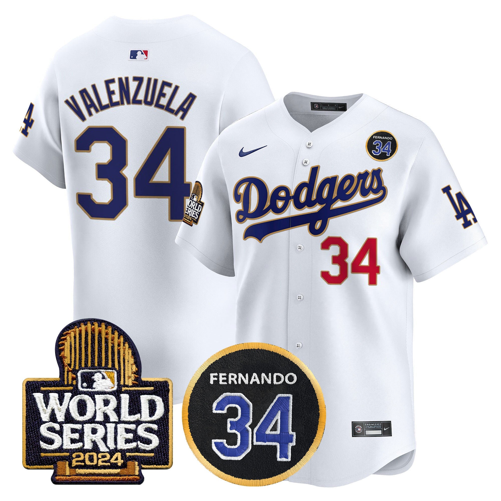 Men’s Fernando Valenzuela Memorial & 2024 World Series Patch Vapor Premier Limited Jersey