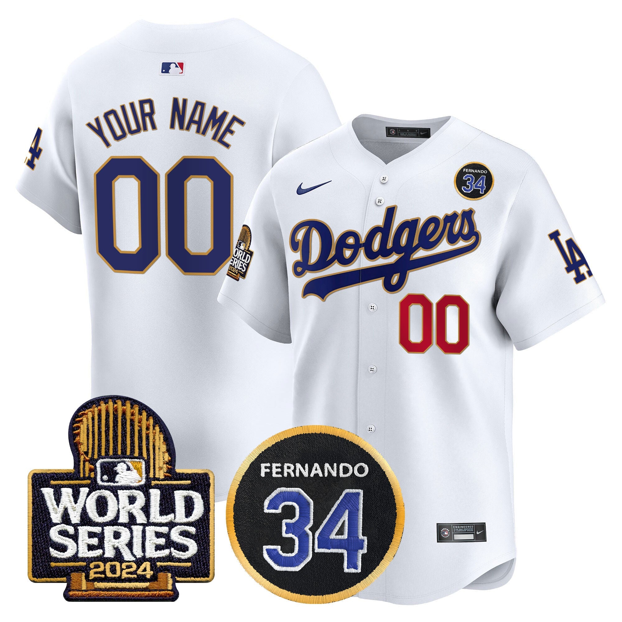 Fernando Valenzuela Memorial & 2024 World Series Patch Vapor Premier Limited Custom Jersey