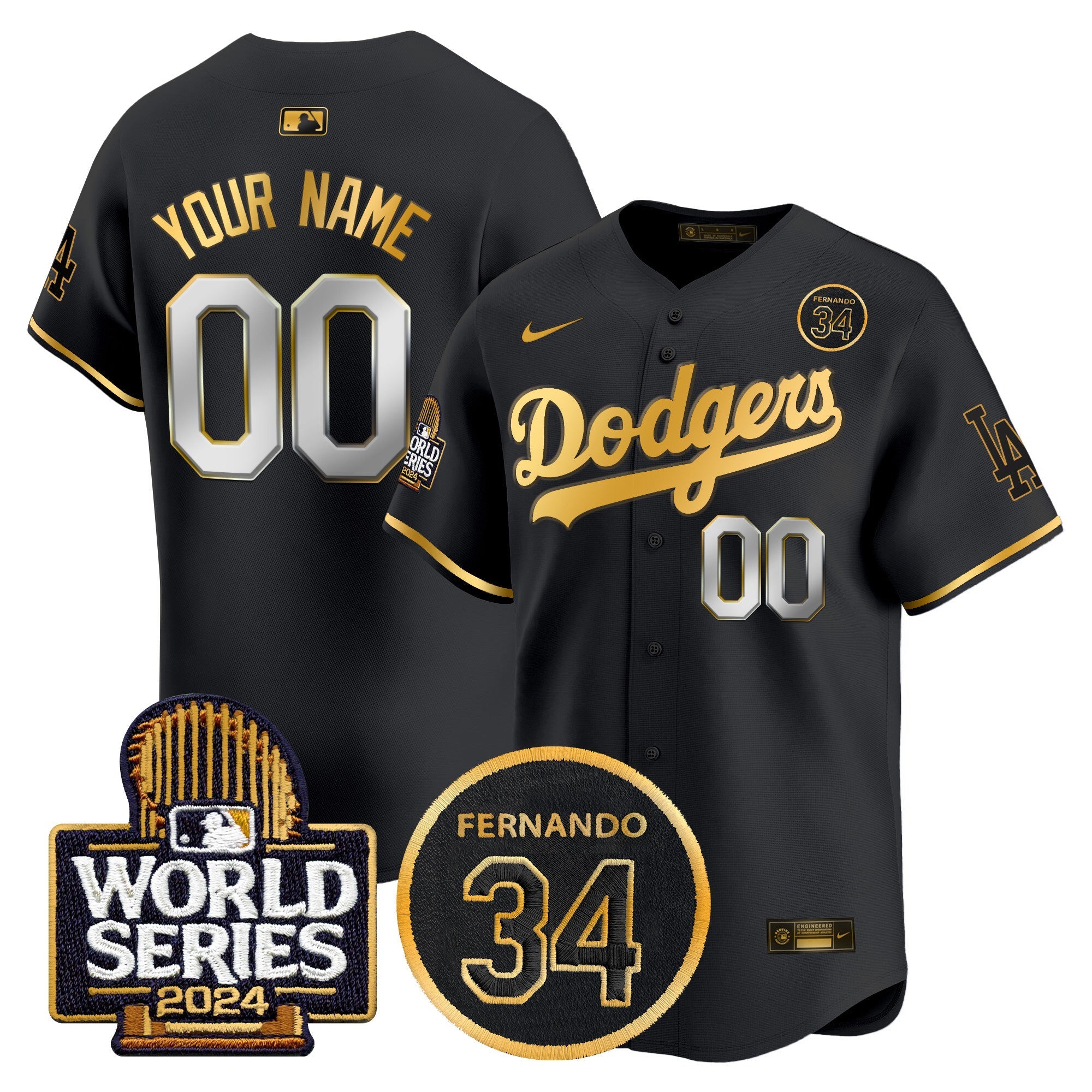 Fernando Valenzuela Memorial & 2024 World Series Patch Vapor Premier Limited Custom Jersey