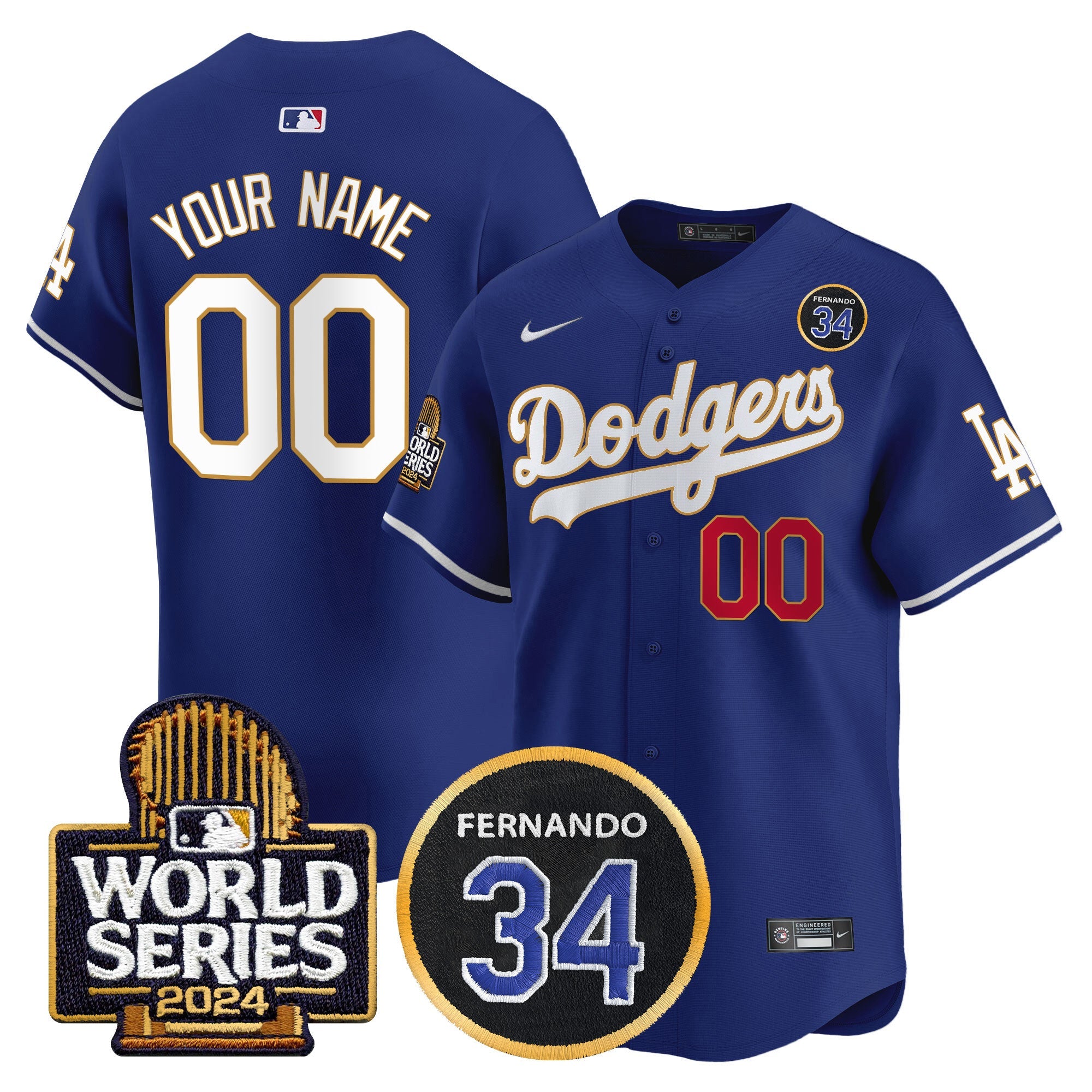 Fernando Valenzuela Memorial & 2024 World Series Patch Vapor Premier Limited Custom Jersey
