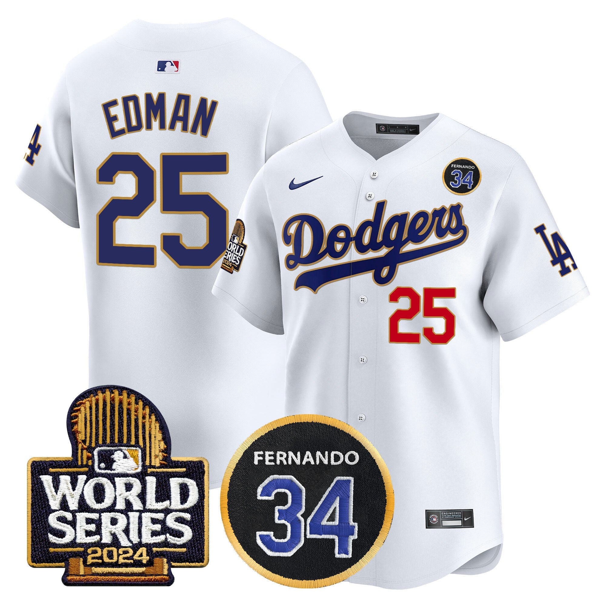 Men’s Fernando Valenzuela Memorial & 2024 World Series Patch Vapor Premier Limited Jersey