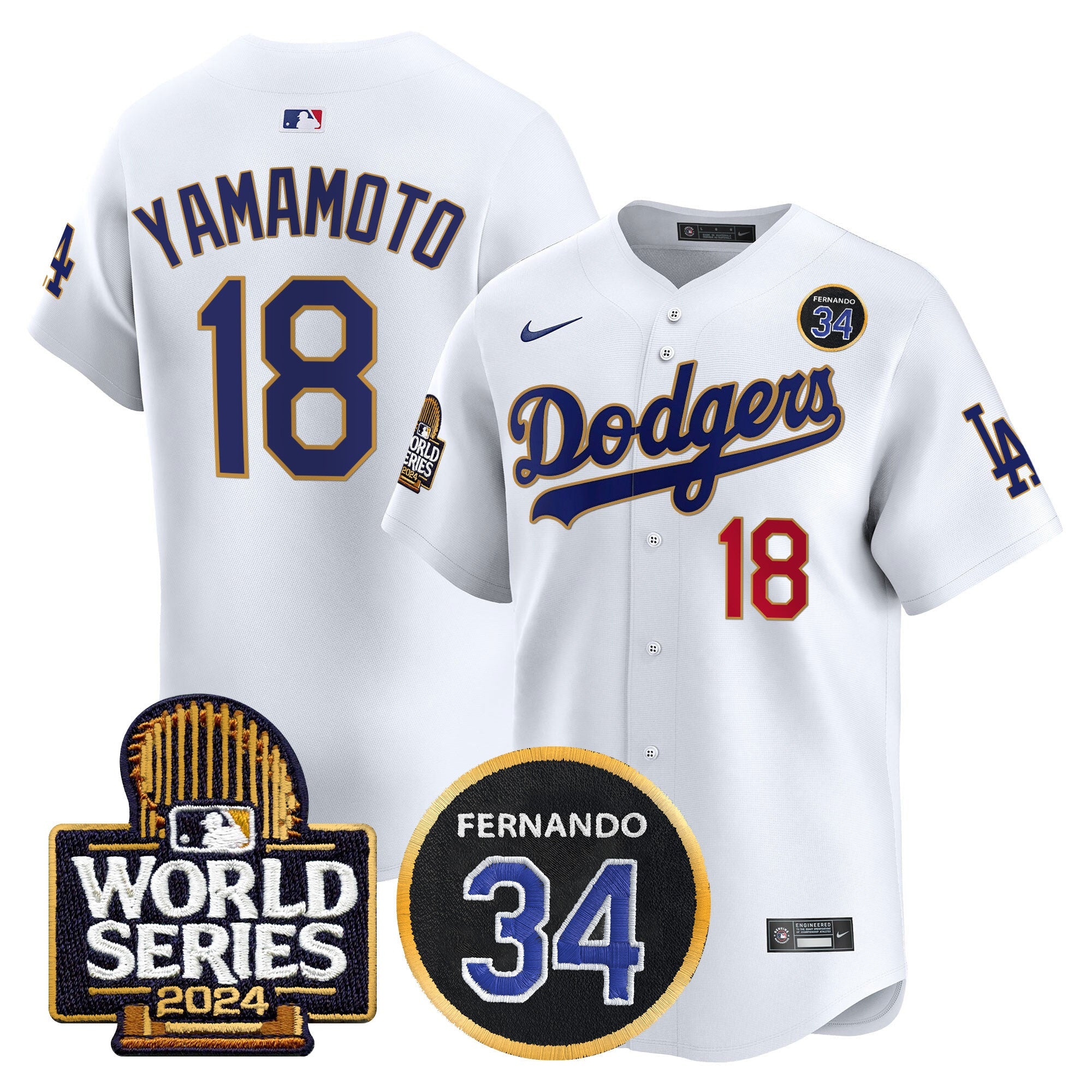 Men’s Fernando Valenzuela Memorial & 2024 World Series Patch Vapor Premier Limited Jersey