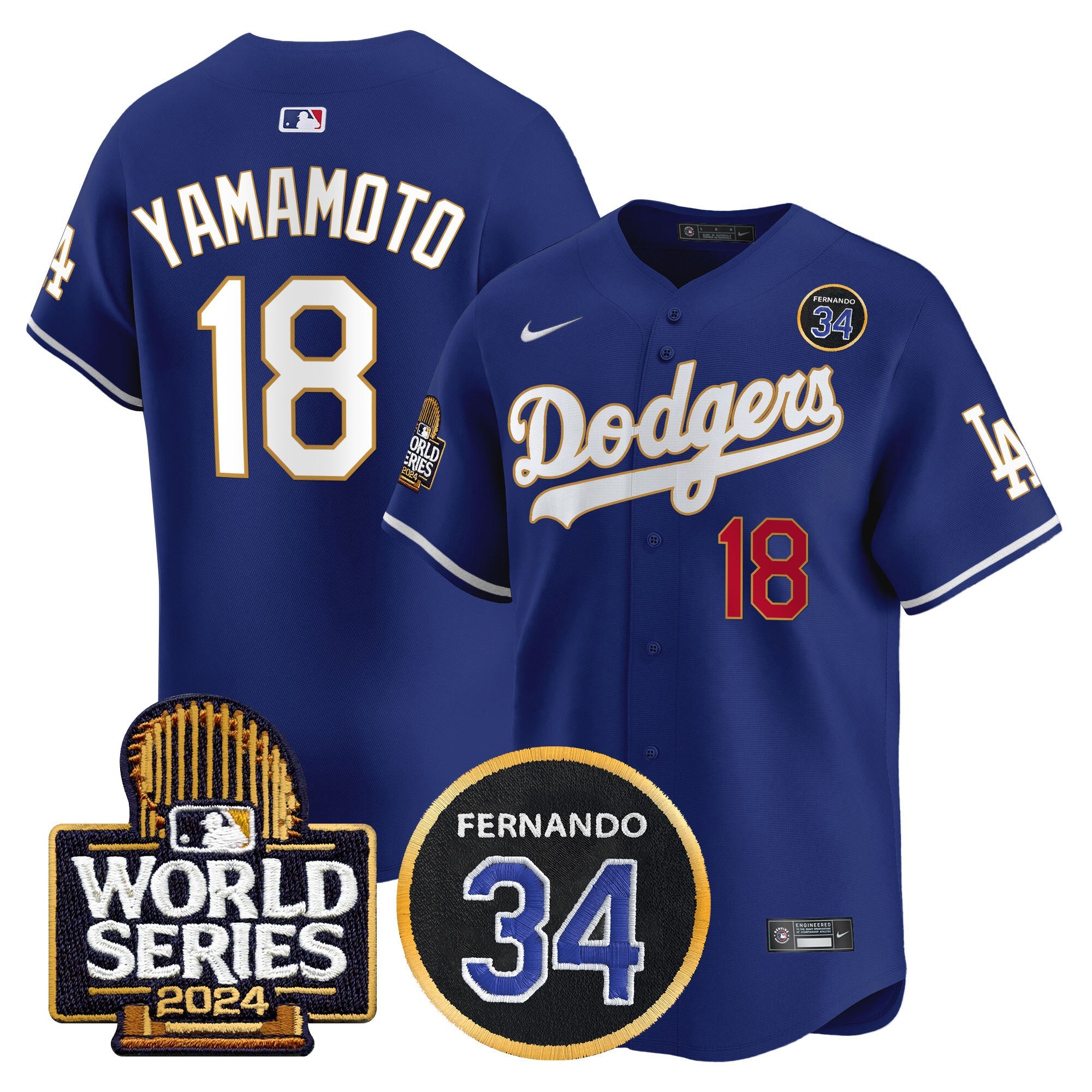 Men’s Fernando Valenzuela Memorial & 2024 World Series Patch Vapor Premier Limited Jersey