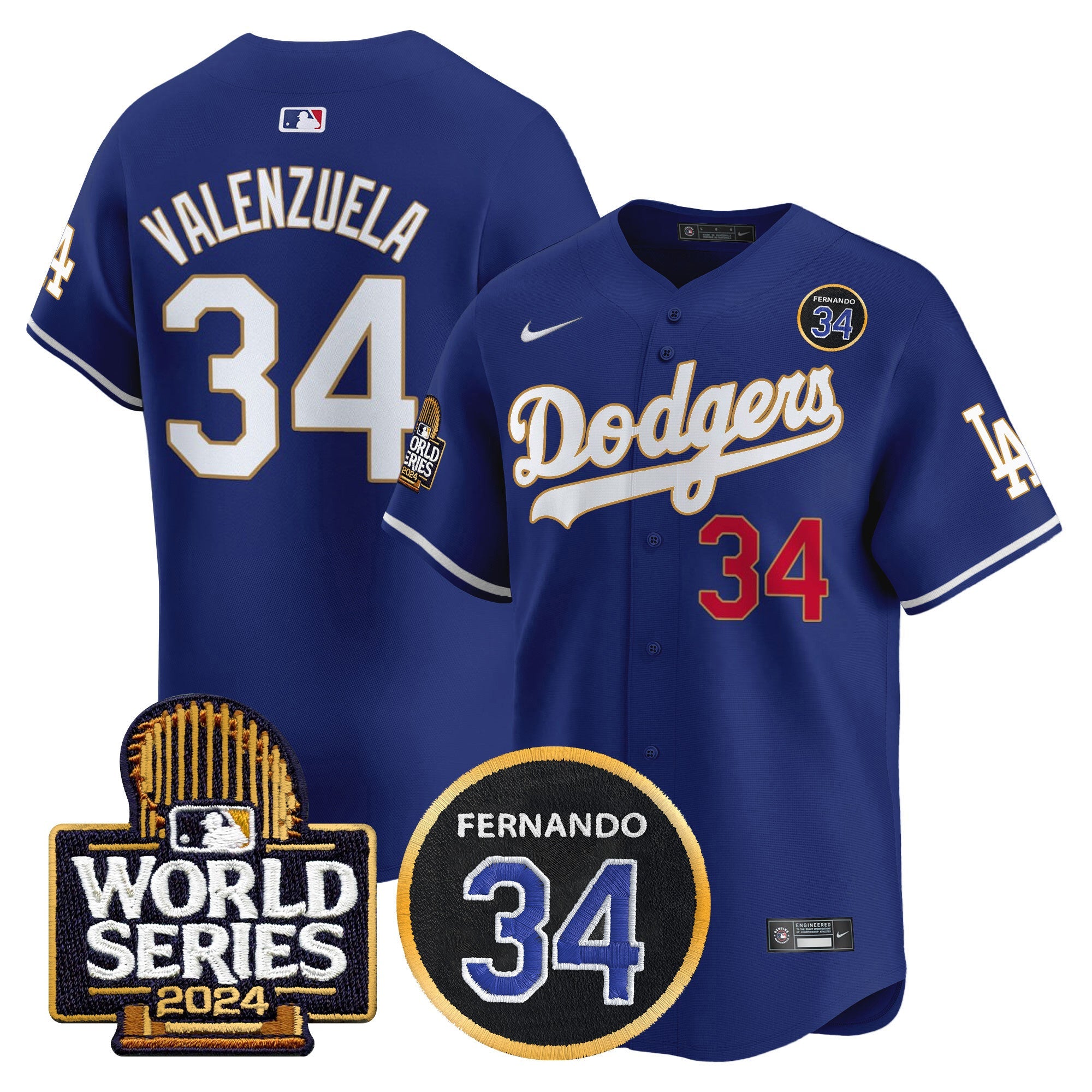 Men’s Fernando Valenzuela Memorial & 2024 World Series Patch Vapor Premier Limited Jersey