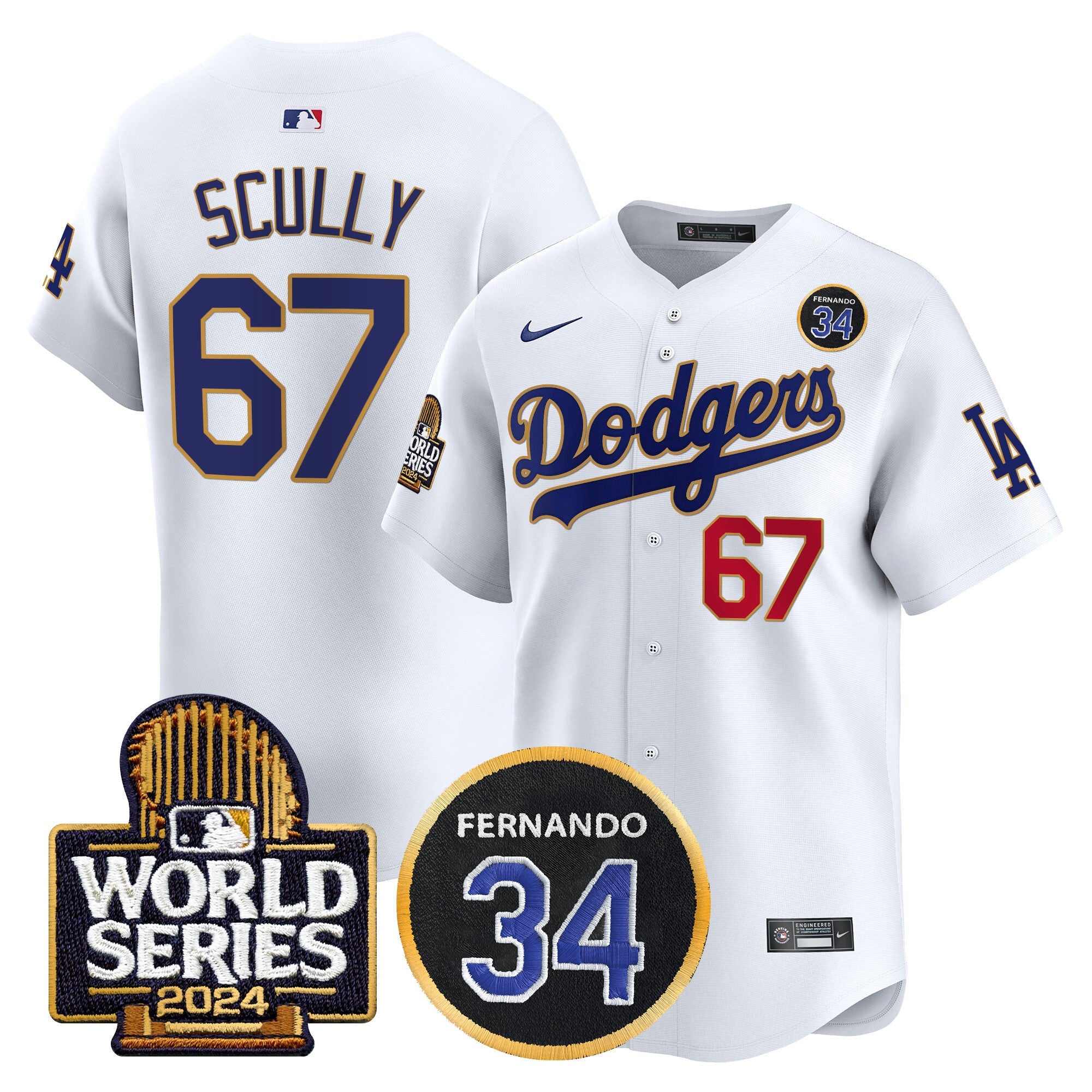 Men’s Fernando Valenzuela Memorial & 2024 World Series Patch Vapor Premier Limited Jersey