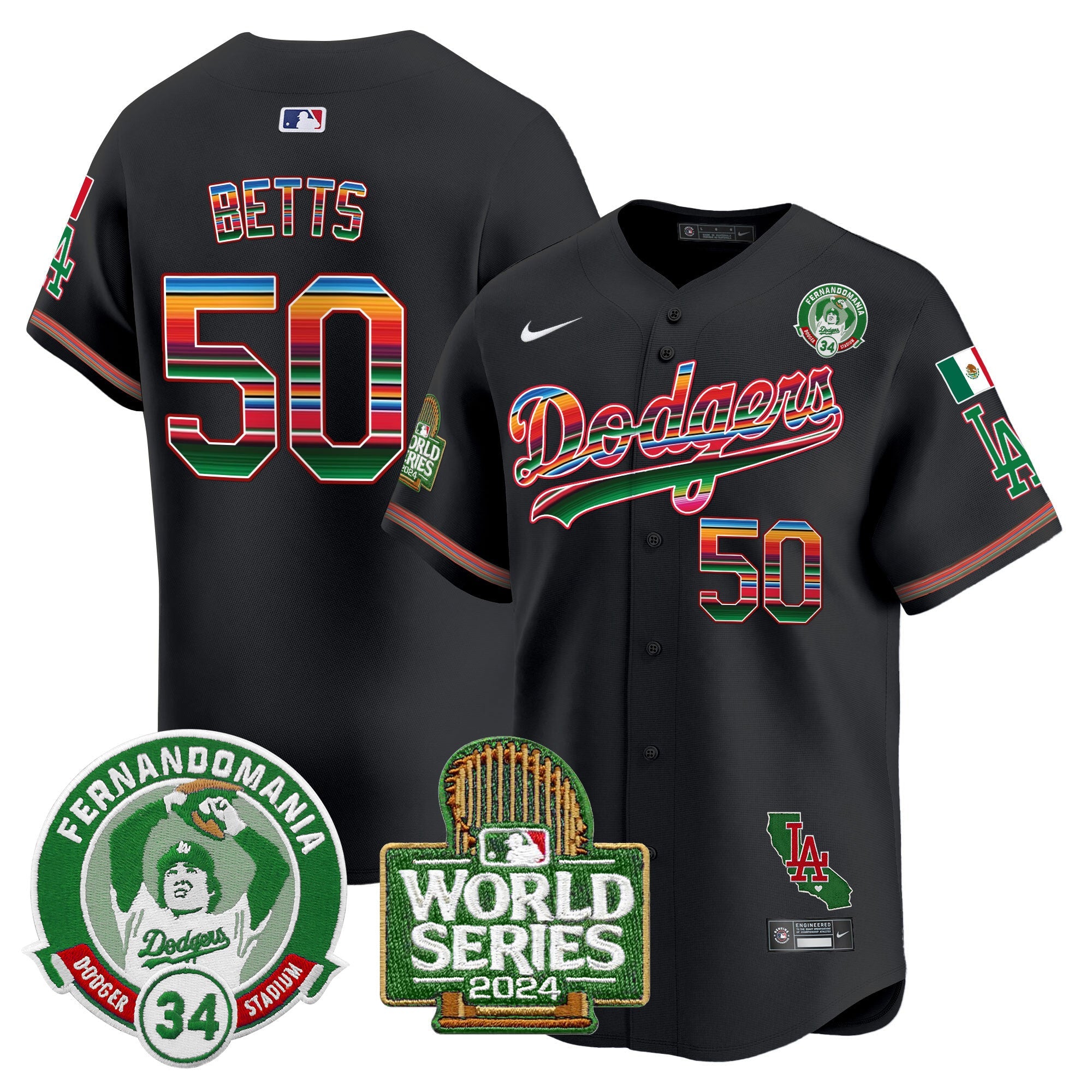 Men’s Mexico Fernando Valenzuela & 2024 World Series Patch Vapor Premier Limited Jersey