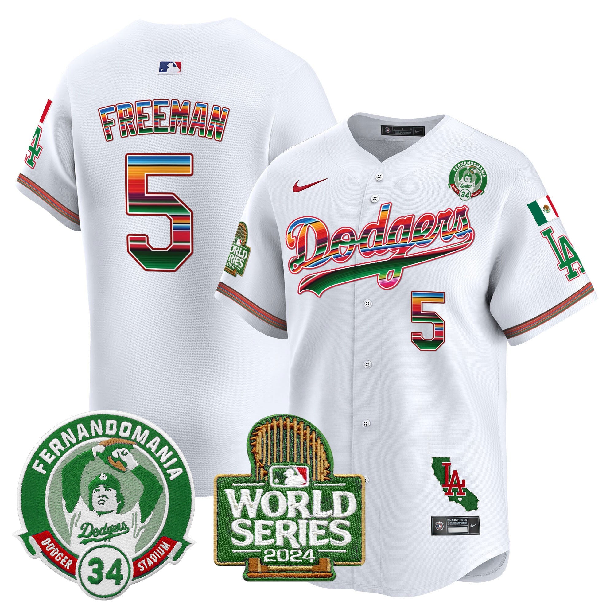 Men’s Mexico Fernando Valenzuela & 2024 World Series Patch Vapor Premier Limited Jersey