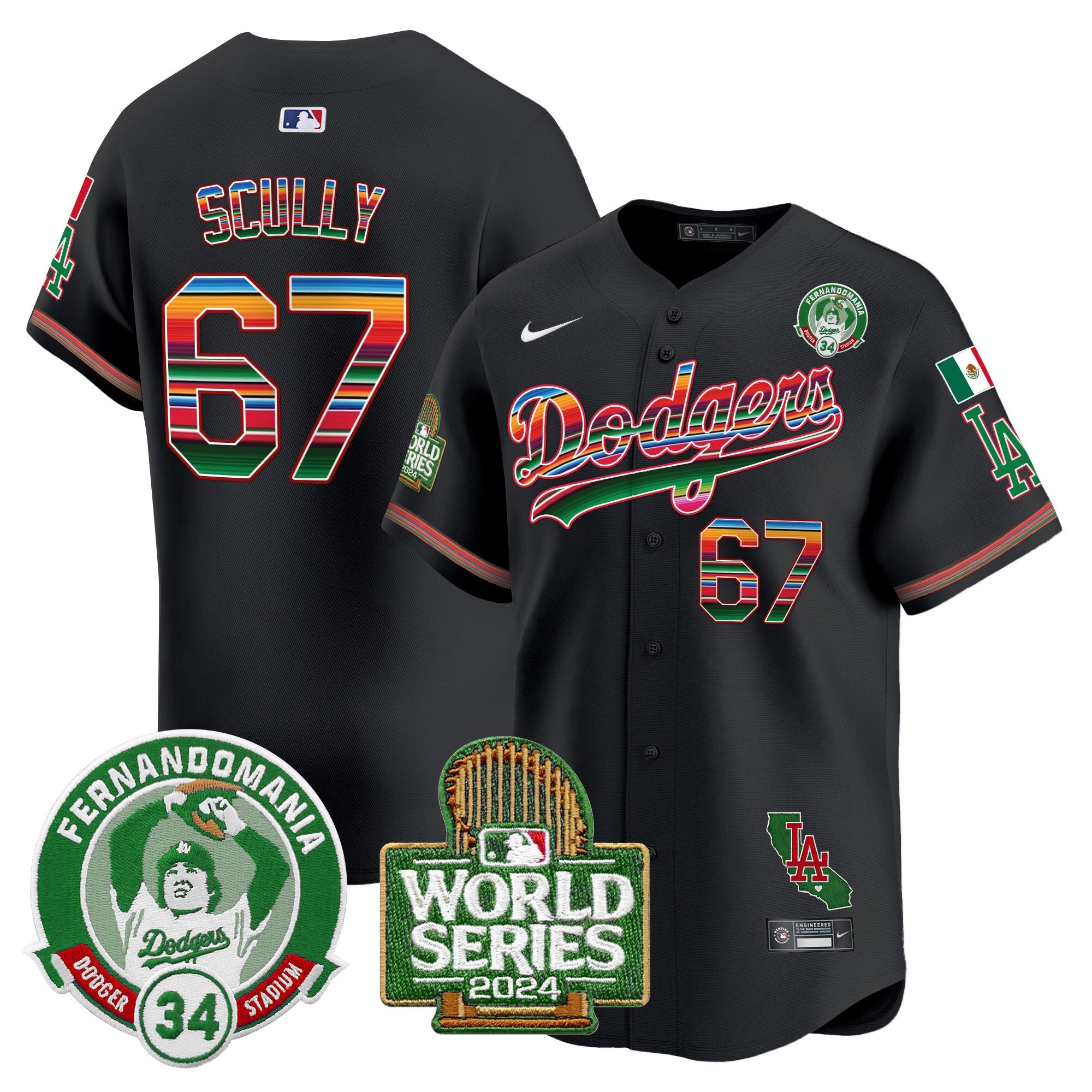 Men’s Mexico Fernando Valenzuela & 2024 World Series Patch Vapor Premier Limited Jersey