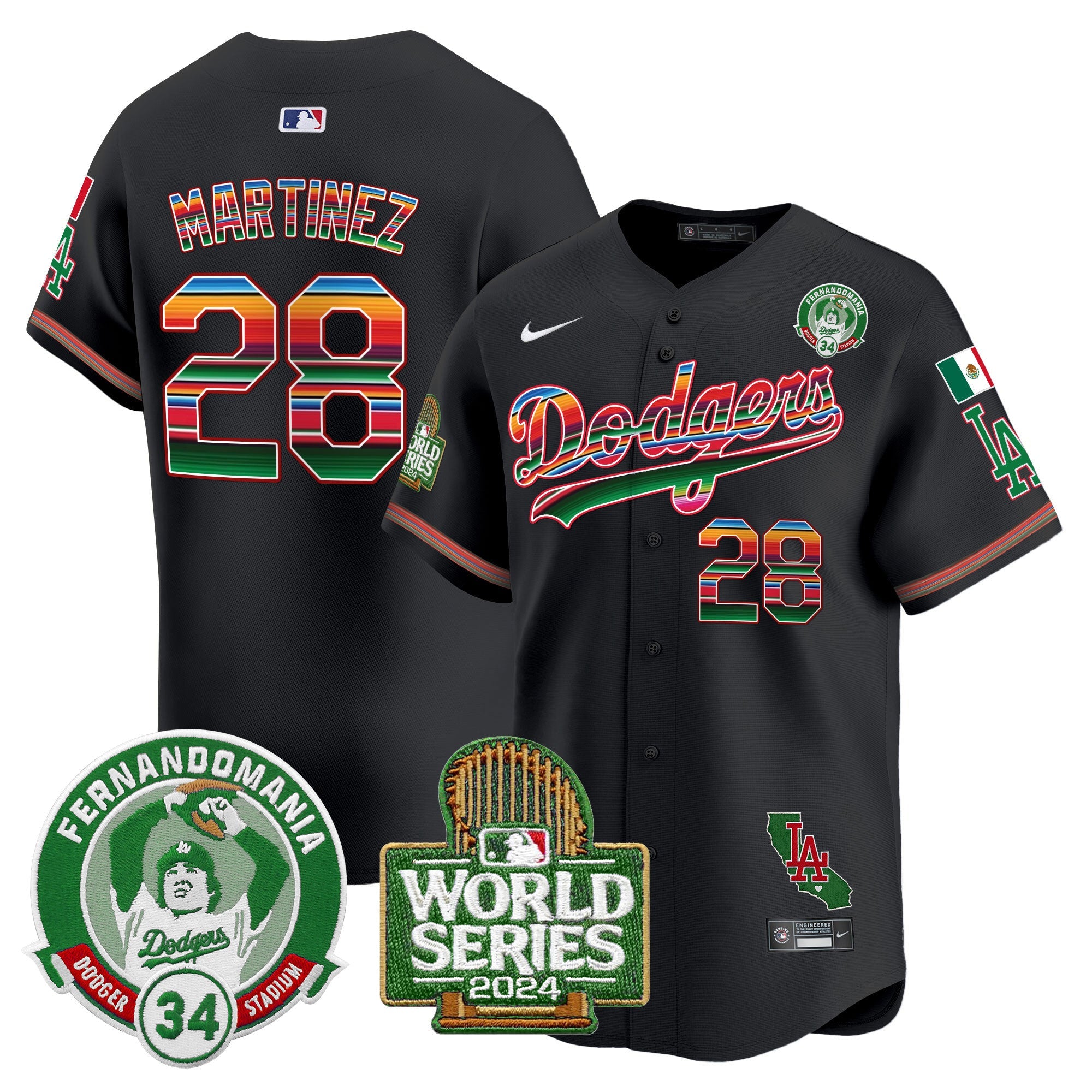 Men’s Mexico Fernando Valenzuela & 2024 World Series Patch Vapor Premier Limited Jersey