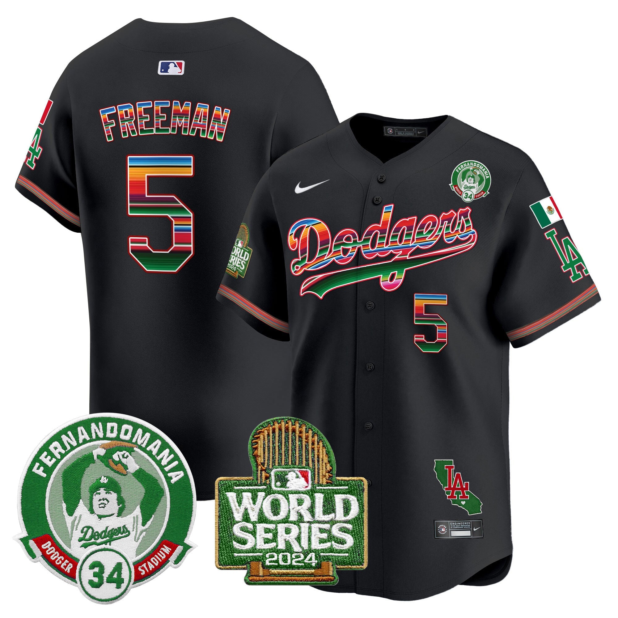 Men’s Mexico Fernando Valenzuela & 2024 World Series Patch Vapor Premier Limited Jersey