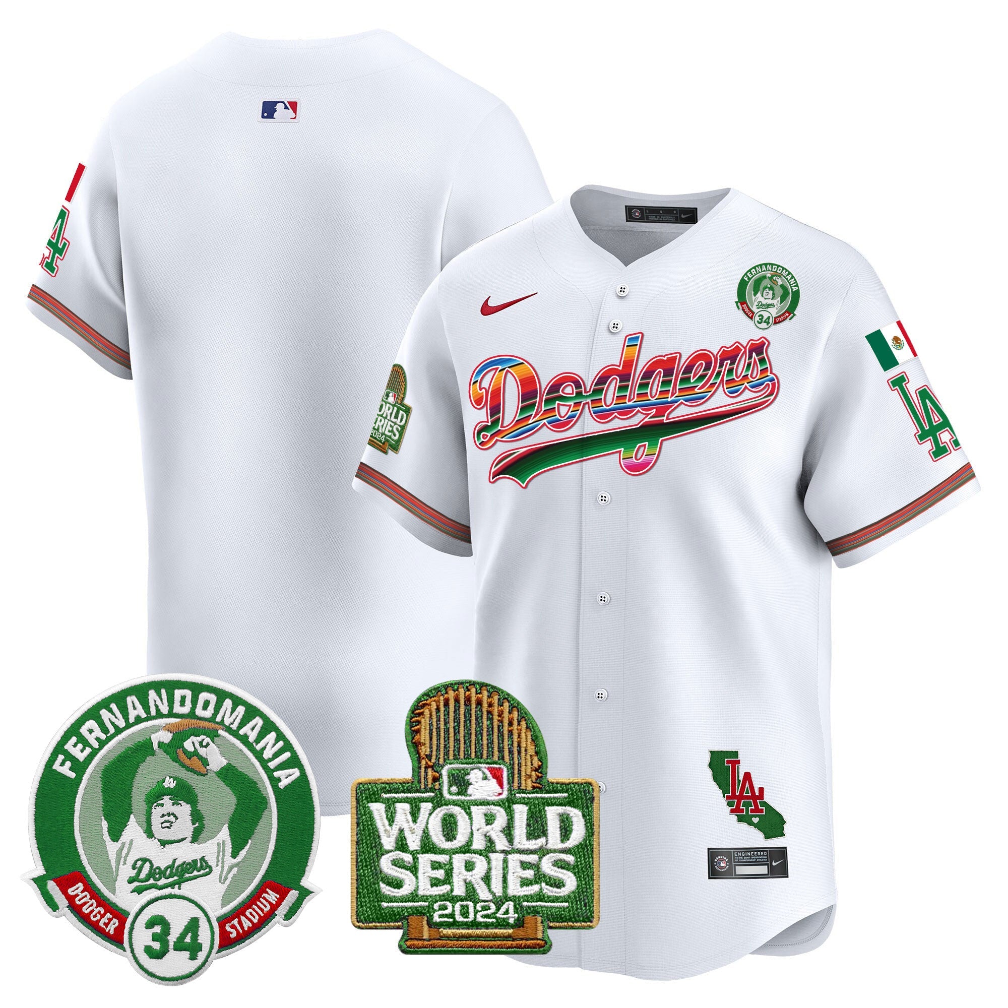 Men’s Mexico Fernando Valenzuela & 2024 World Series Patch Vapor Premier Limited Jersey