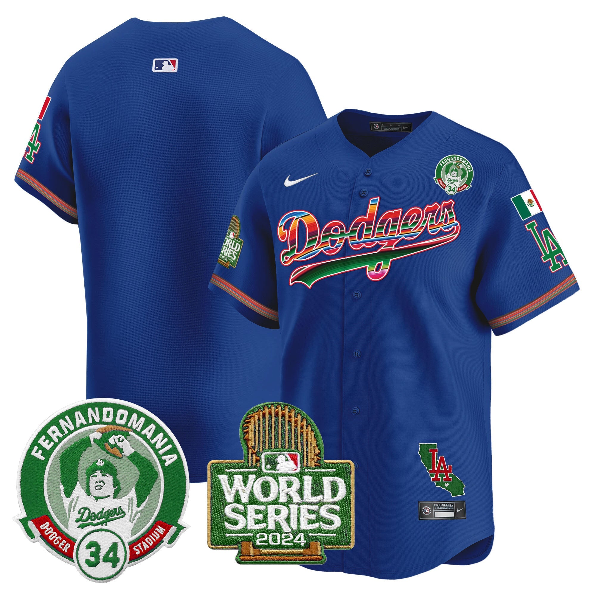 Men’s Mexico Fernando Valenzuela & 2024 World Series Patch Vapor Premier Limited Jersey