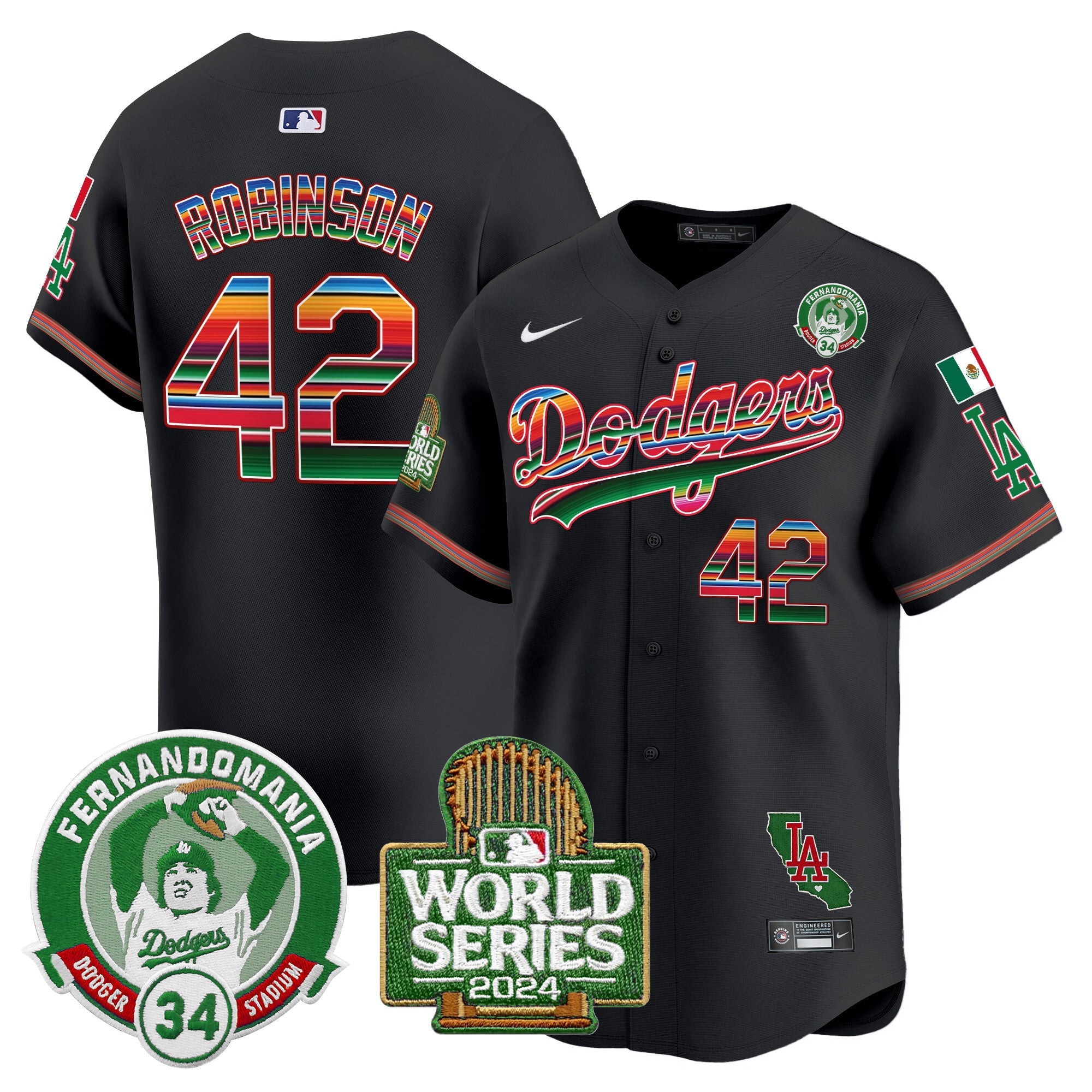 Men’s Mexico Fernando Valenzuela & 2024 World Series Patch Vapor Premier Limited Jersey