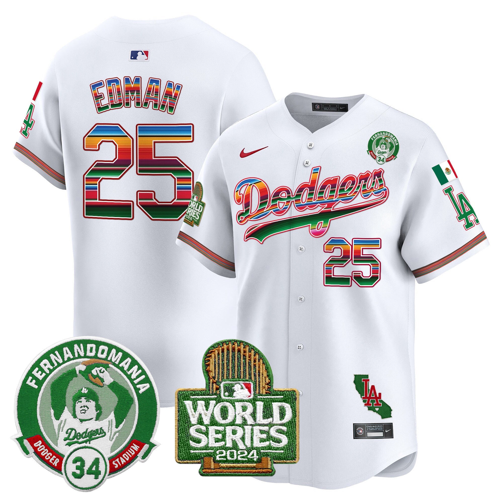 Men’s Mexico Fernando Valenzuela & 2024 World Series Patch Vapor Premier Limited Jersey