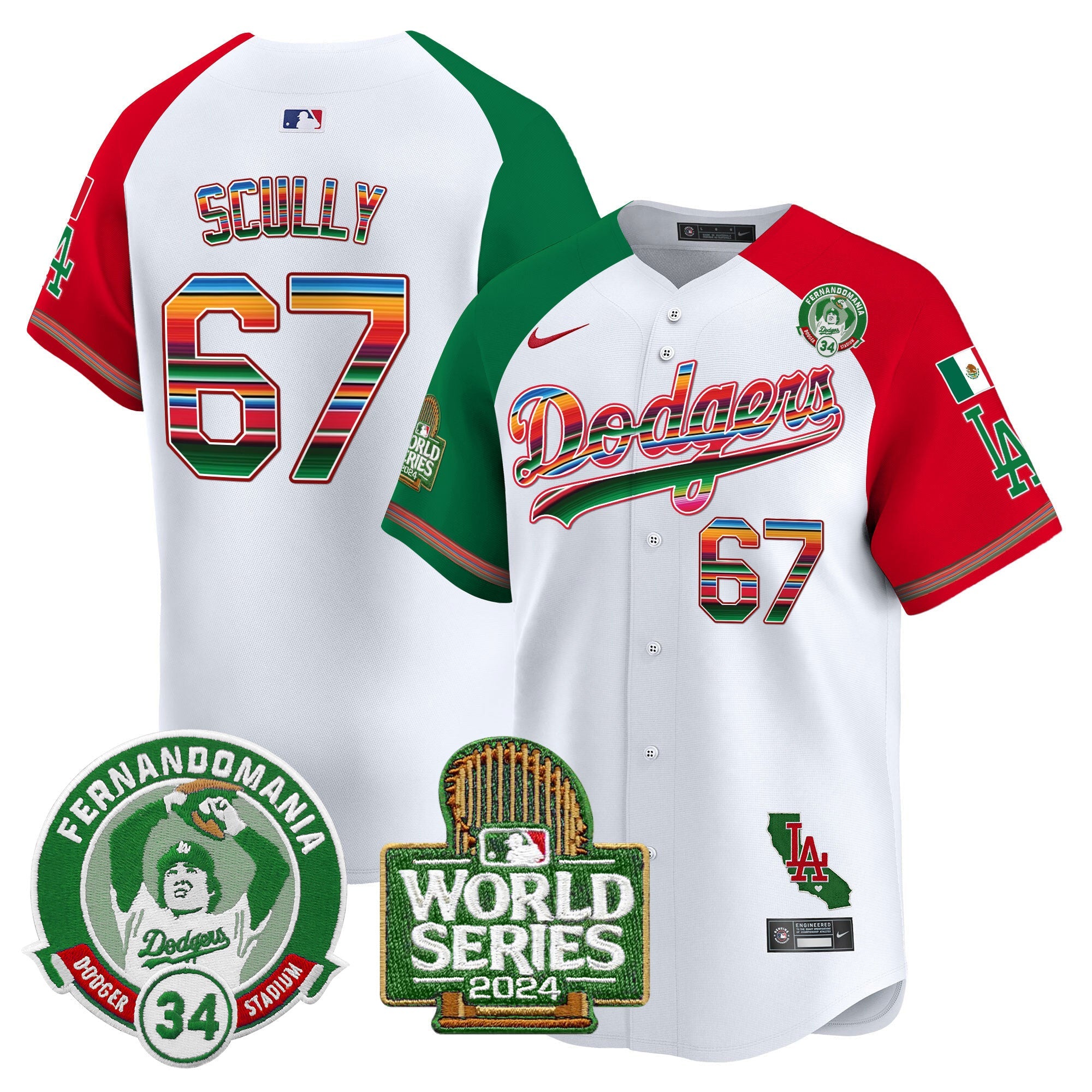 Men’s Mexico Fernando Valenzuela & 2024 World Series Patch Vapor Premier Limited Jersey