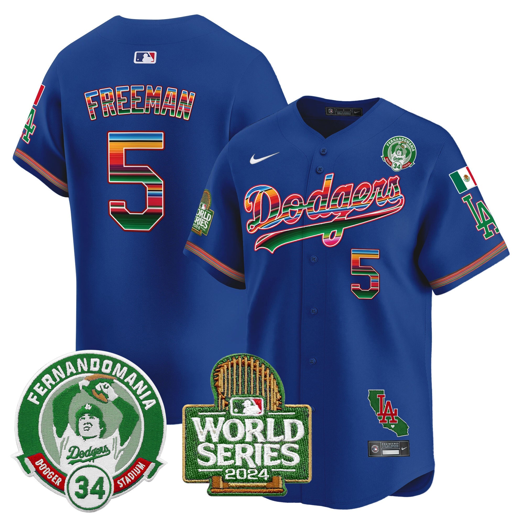 Men’s Mexico Fernando Valenzuela & 2024 World Series Patch Vapor Premier Limited Jersey