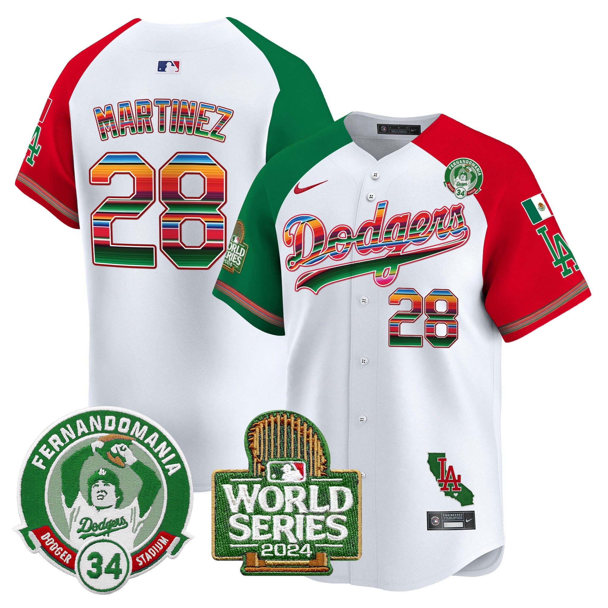 Men’s Mexico Fernando Valenzuela & 2024 World Series Patch Vapor Premier Limited Jersey