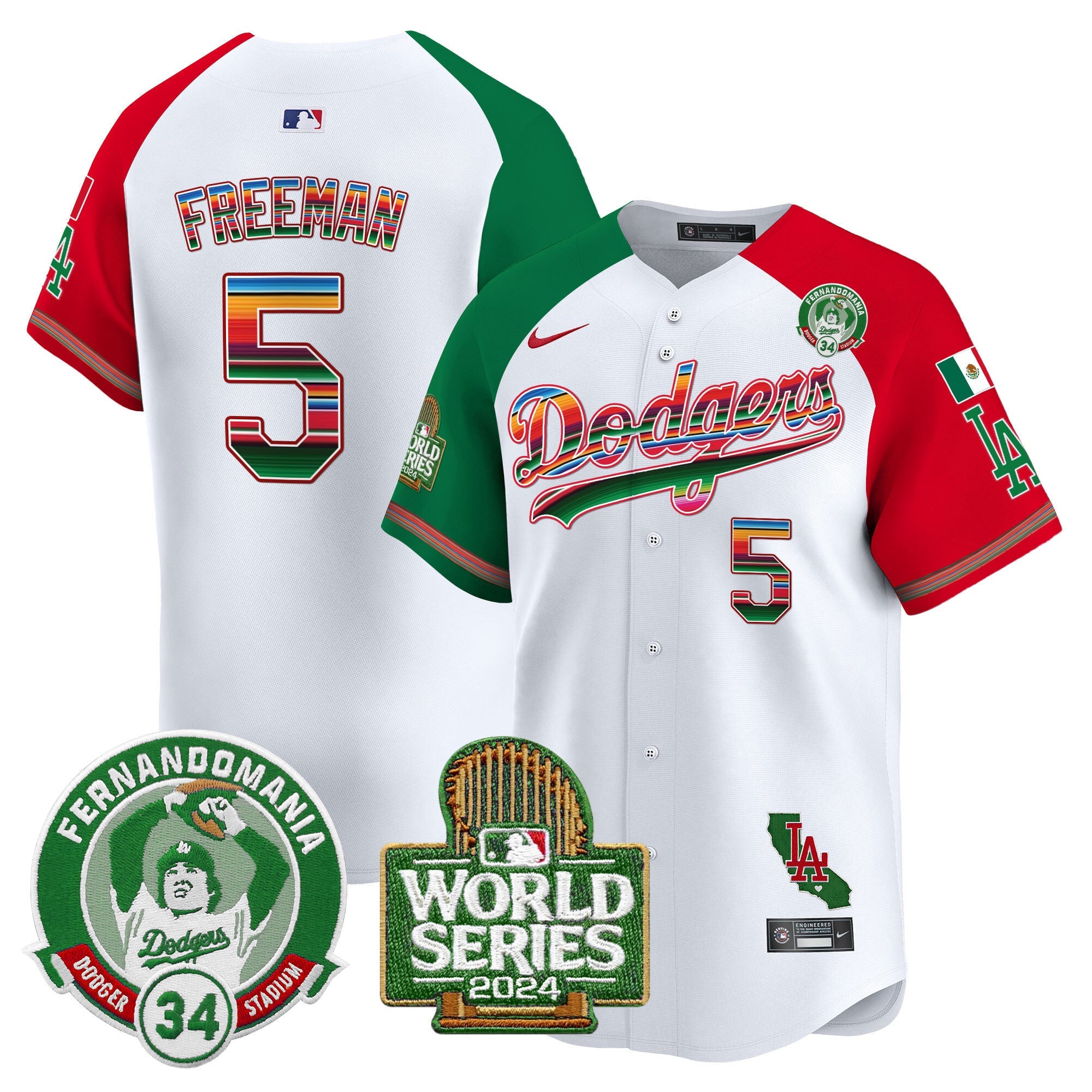 Men’s Mexico Fernando Valenzuela & 2024 World Series Patch Vapor Premier Limited Jersey