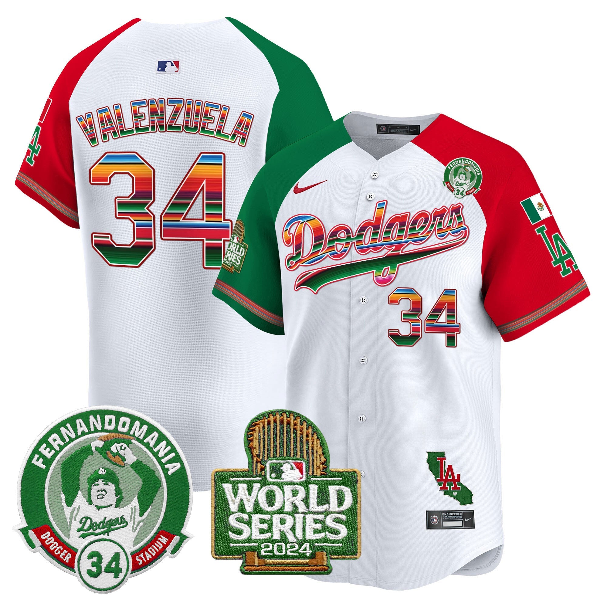 Men’s Mexico Fernando Valenzuela & 2024 World Series Patch Vapor Premier Limited Jersey