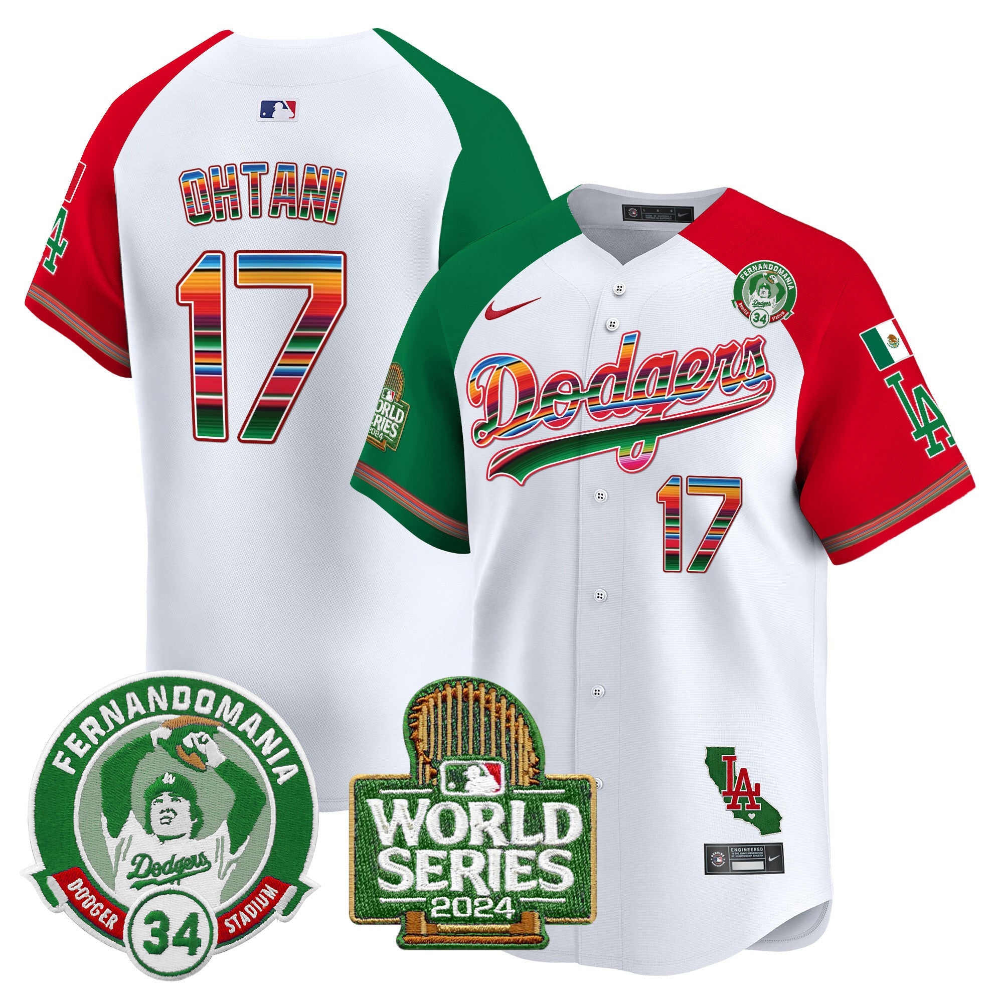 Men’s Mexico Fernando Valenzuela & 2024 World Series Patch Vapor Premier Limited Jersey