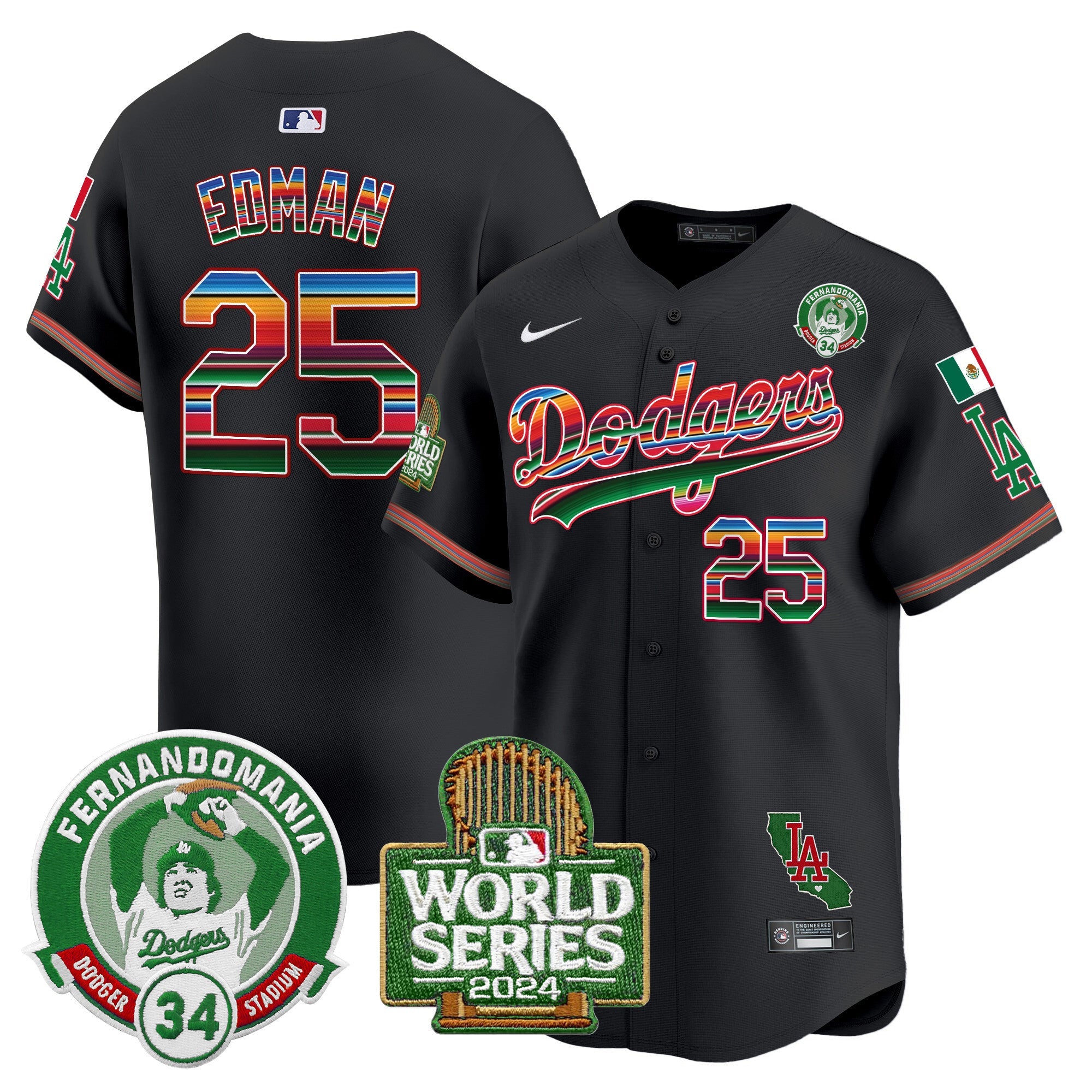 Men’s Mexico Fernando Valenzuela & 2024 World Series Patch Vapor Premier Limited Jersey