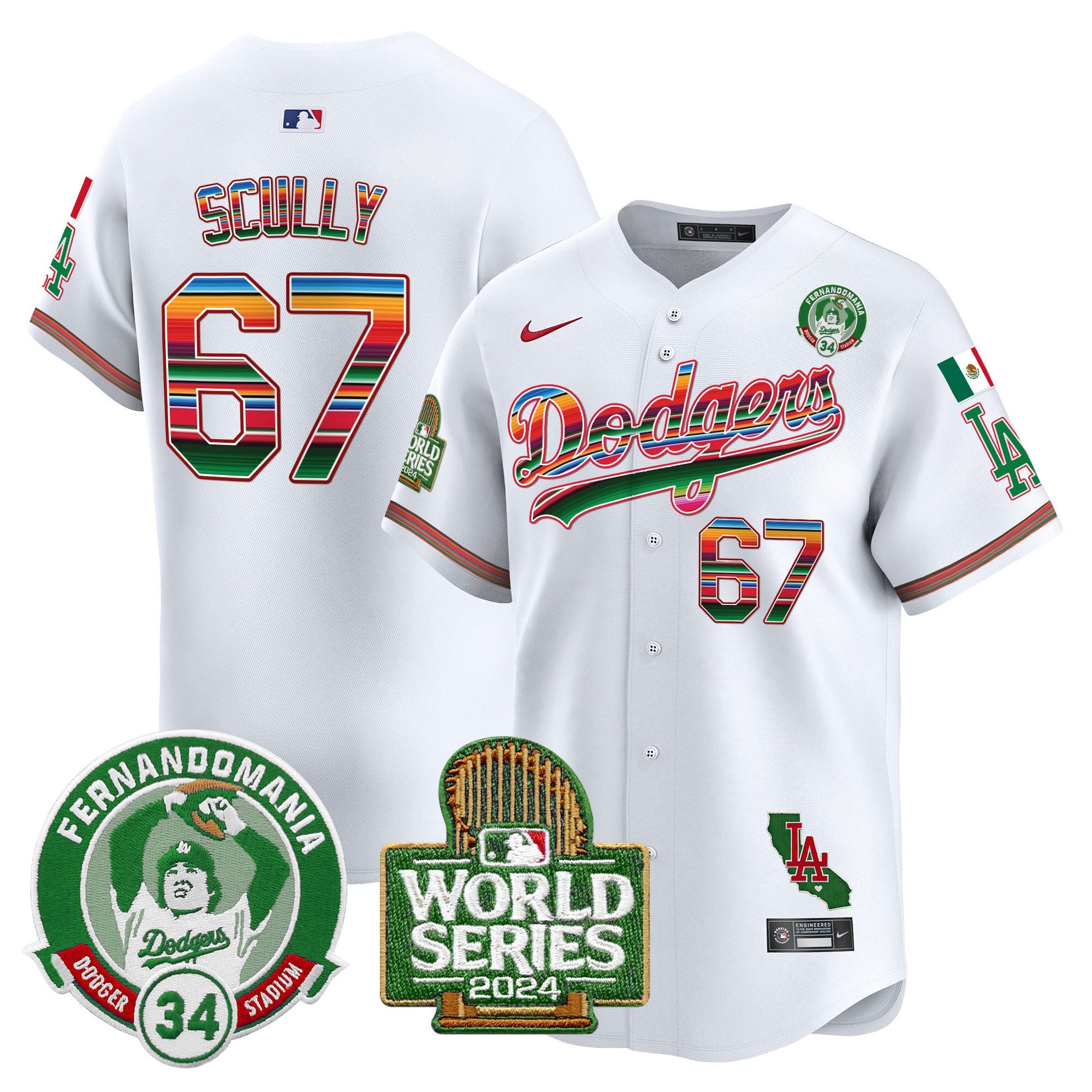 Men’s Mexico Fernando Valenzuela & 2024 World Series Patch Vapor Premier Limited Jersey