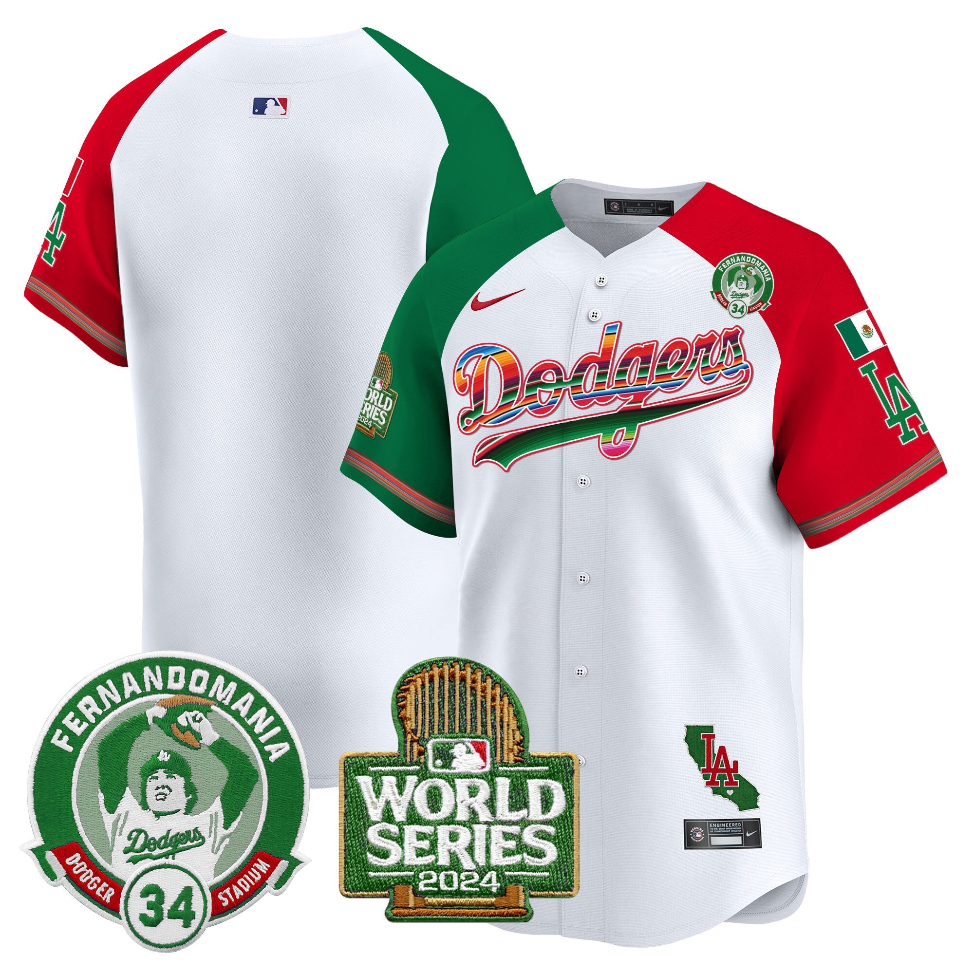 Men’s Mexico Fernando Valenzuela & 2024 World Series Patch Vapor Premier Limited Jersey