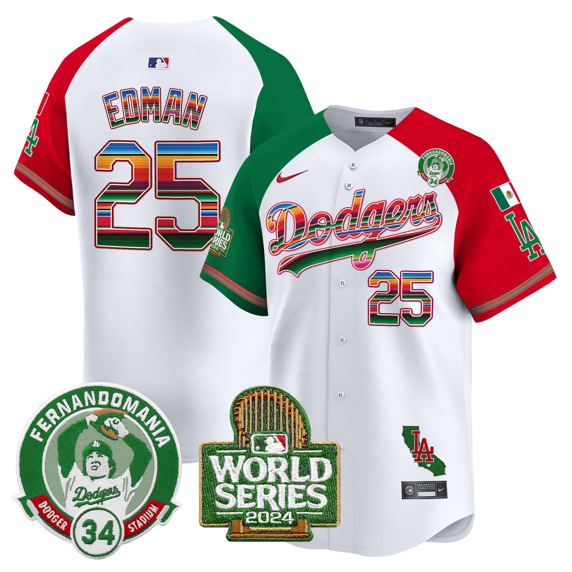 Men’s Mexico Fernando Valenzuela & 2024 World Series Patch Vapor Premier Limited Jersey