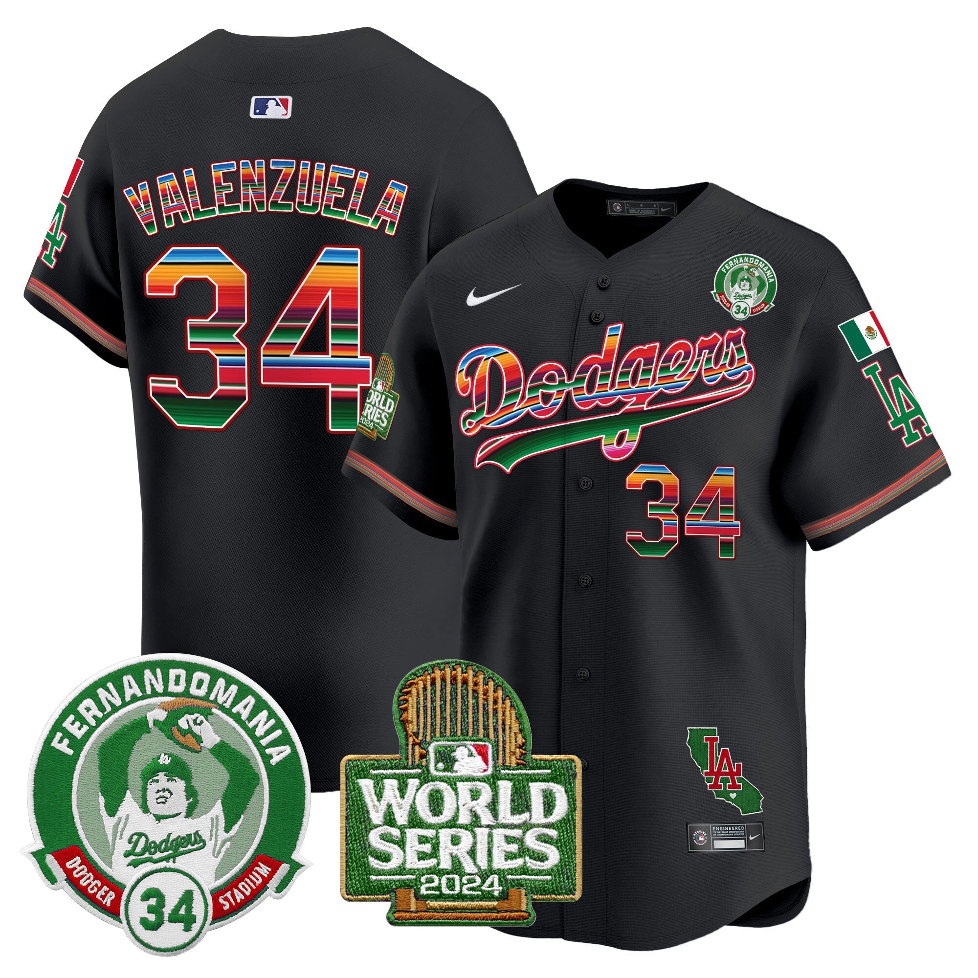 Men’s Mexico Fernando Valenzuela & 2024 World Series Patch Vapor Premier Limited Jersey