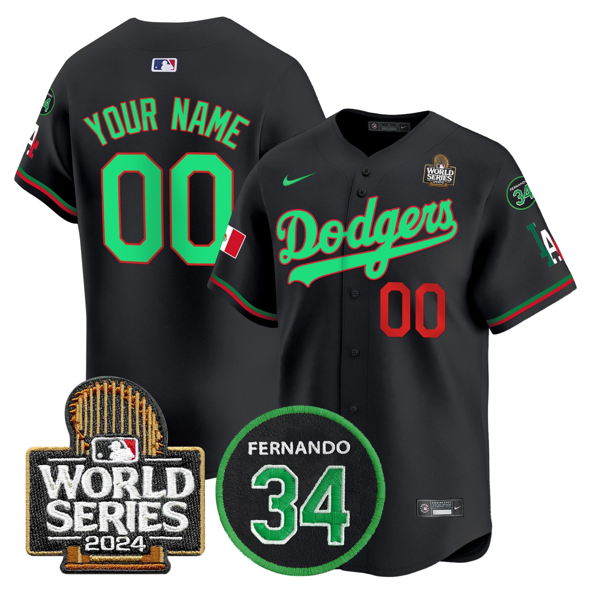 Mexico Fernando Memorial & 2024 World Series Patch Vapor Premier Limited Custom Jersey V3