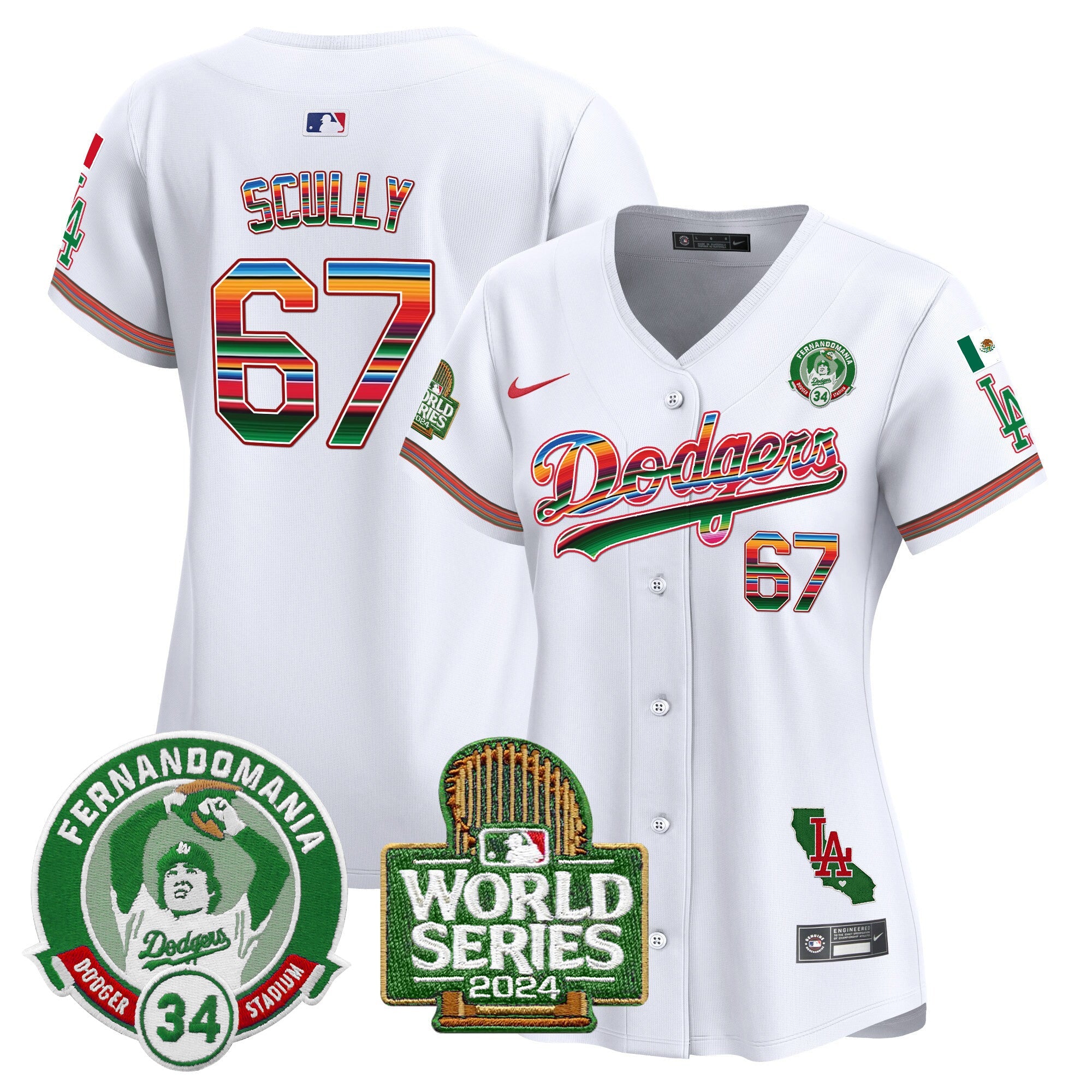Women’s Mexico Fernando Valenzuela & 2024 World Series Patch Vapor Premier Limited Jersey