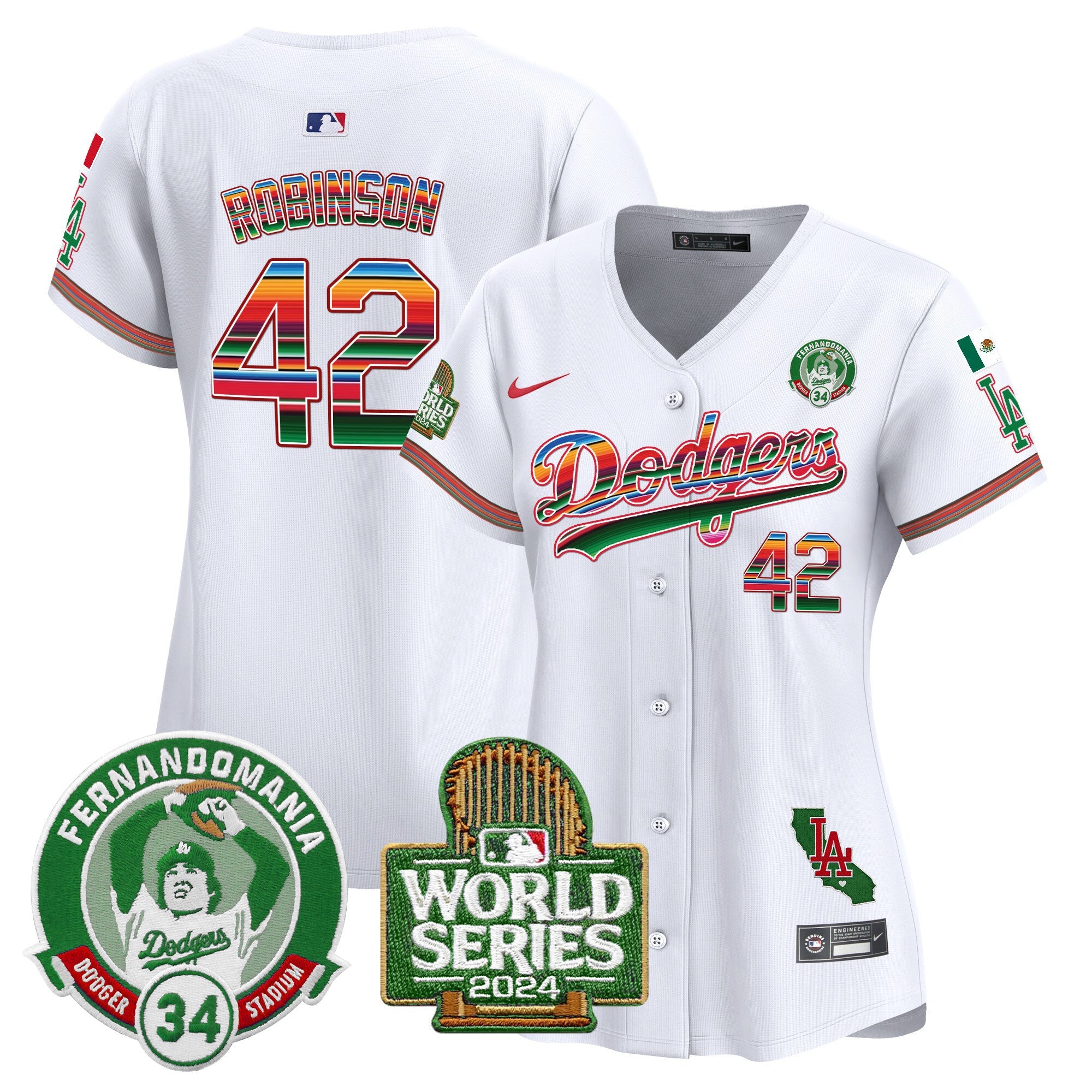Women’s Mexico Fernando Valenzuela & 2024 World Series Patch Vapor Premier Limited Jersey