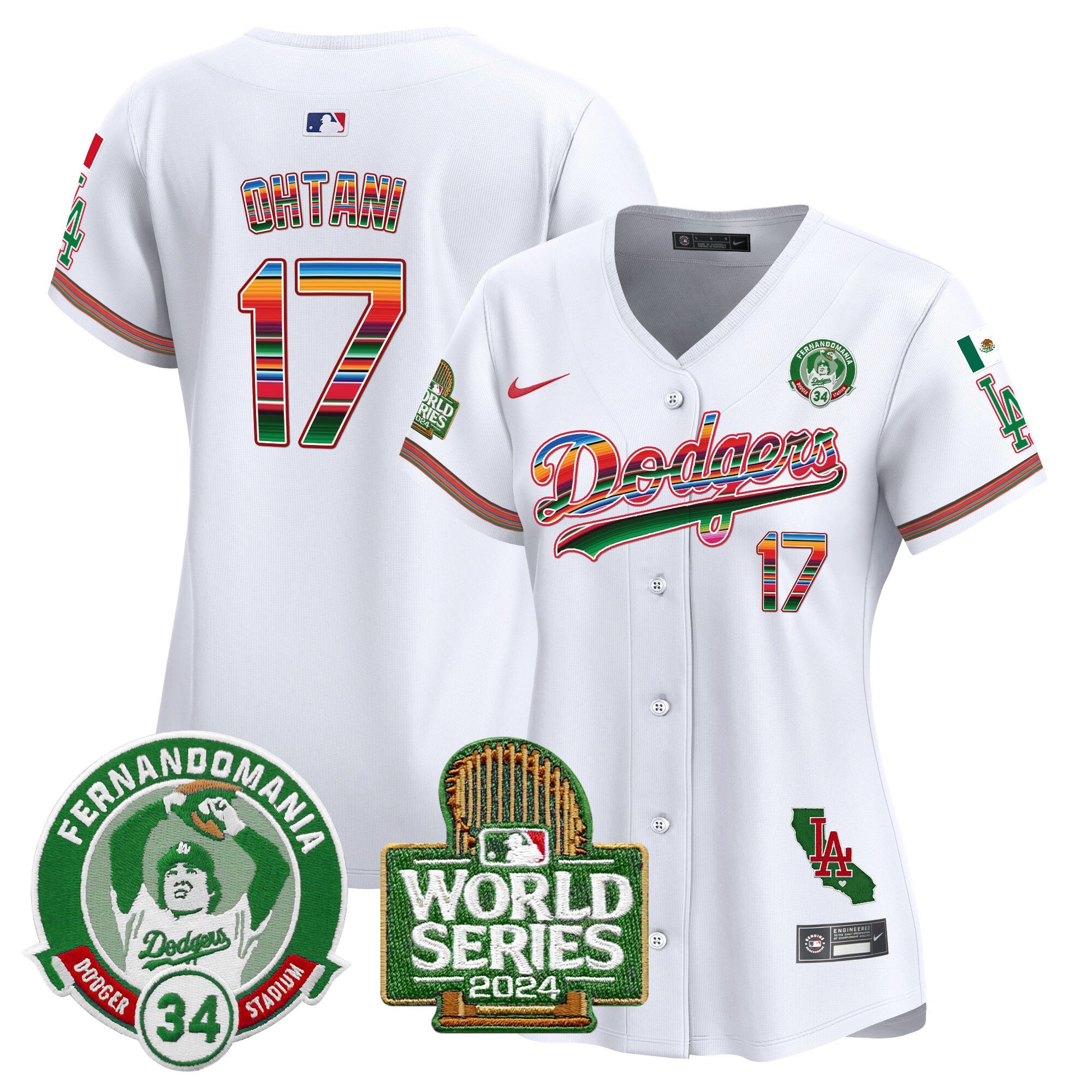 Women’s Mexico Fernando Valenzuela & 2024 World Series Patch Vapor Premier Limited Jersey
