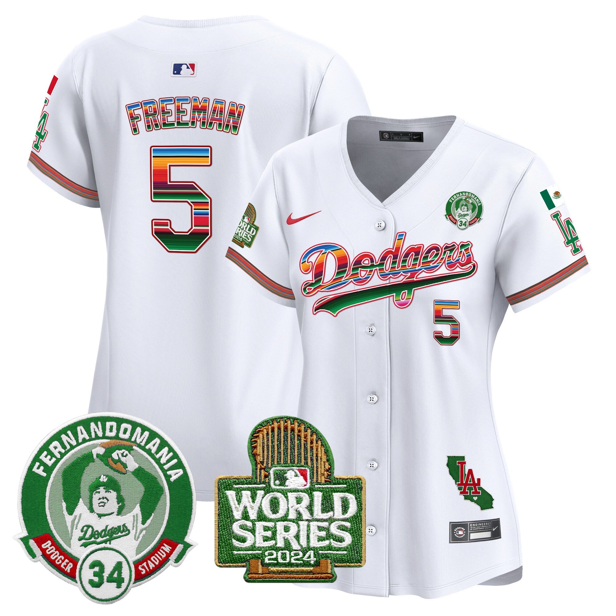 Women’s Mexico Fernando Valenzuela & 2024 World Series Patch Vapor Premier Limited Jersey