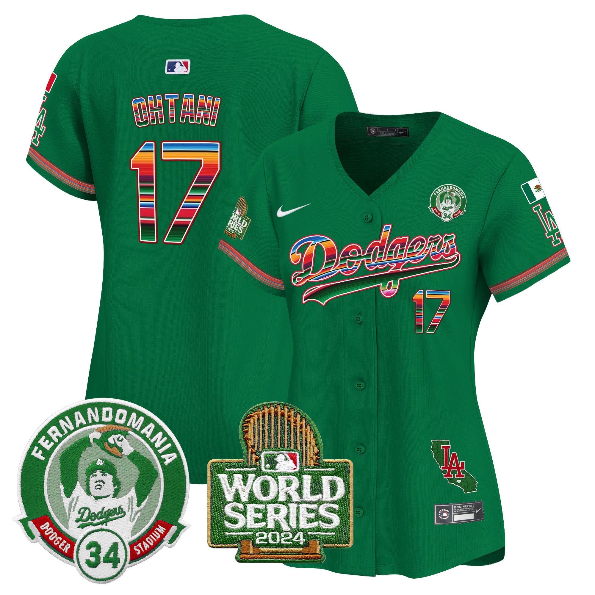 Women’s Mexico Fernando Valenzuela & 2024 World Series Patch Vapor Premier Limited Jersey