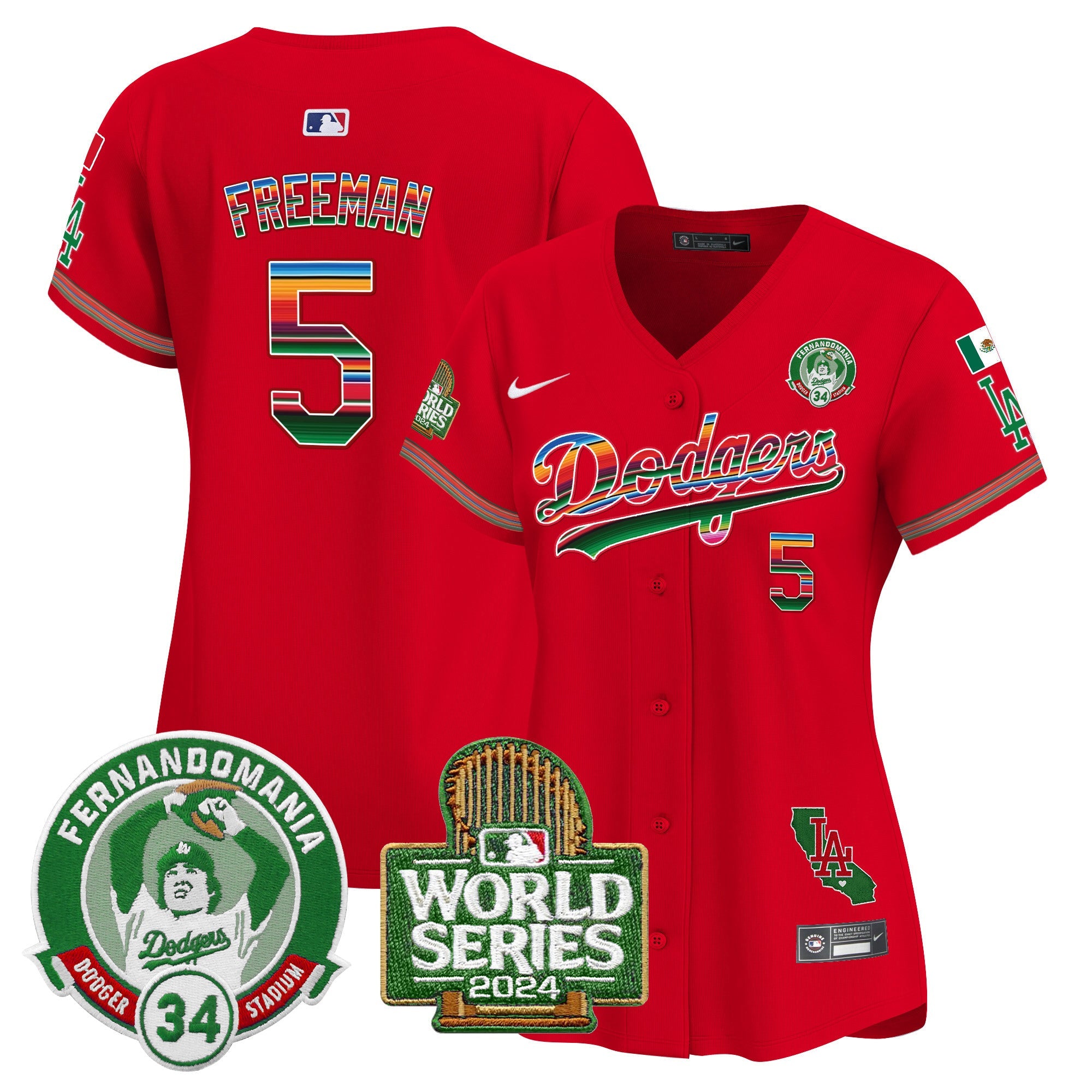 Women’s Mexico Fernando Valenzuela & 2024 World Series Patch Vapor Premier Limited Jersey