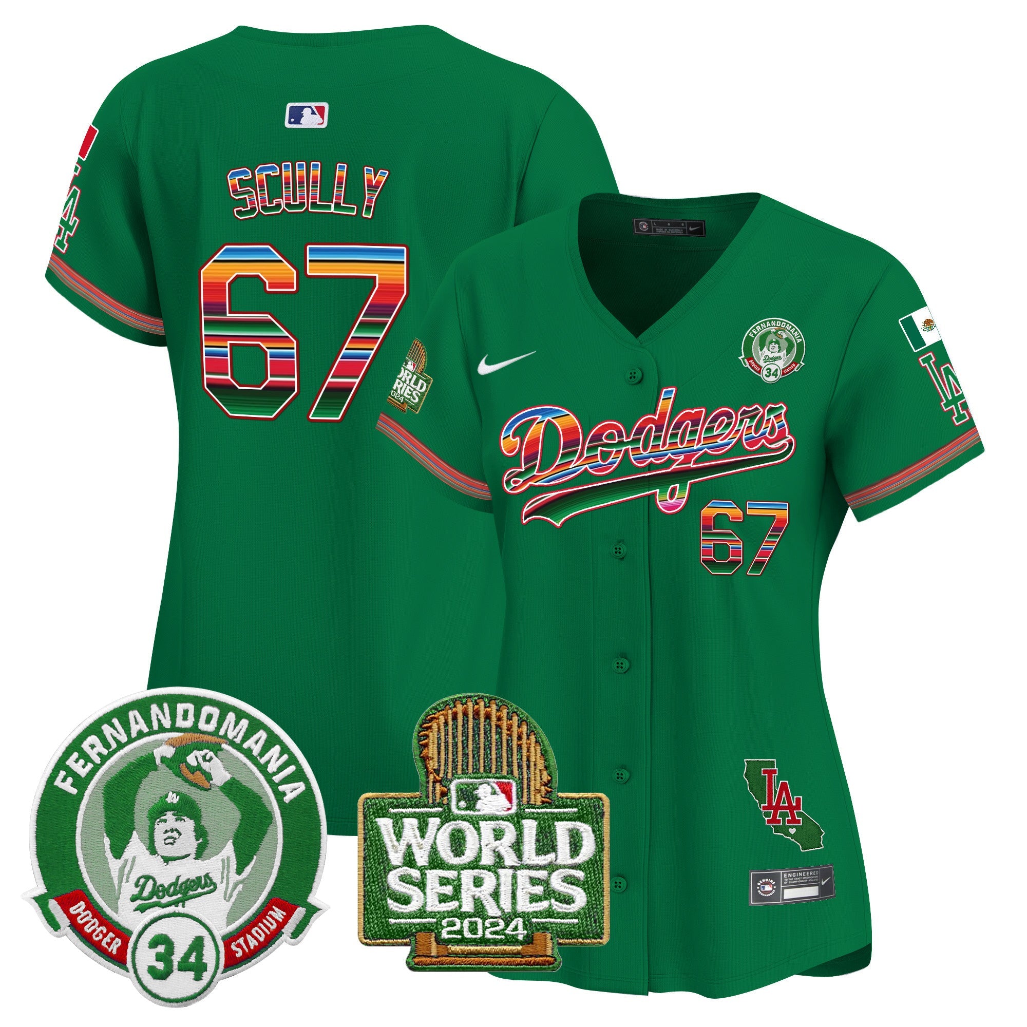 Women’s Mexico Fernando Valenzuela & 2024 World Series Patch Vapor Premier Limited Jersey