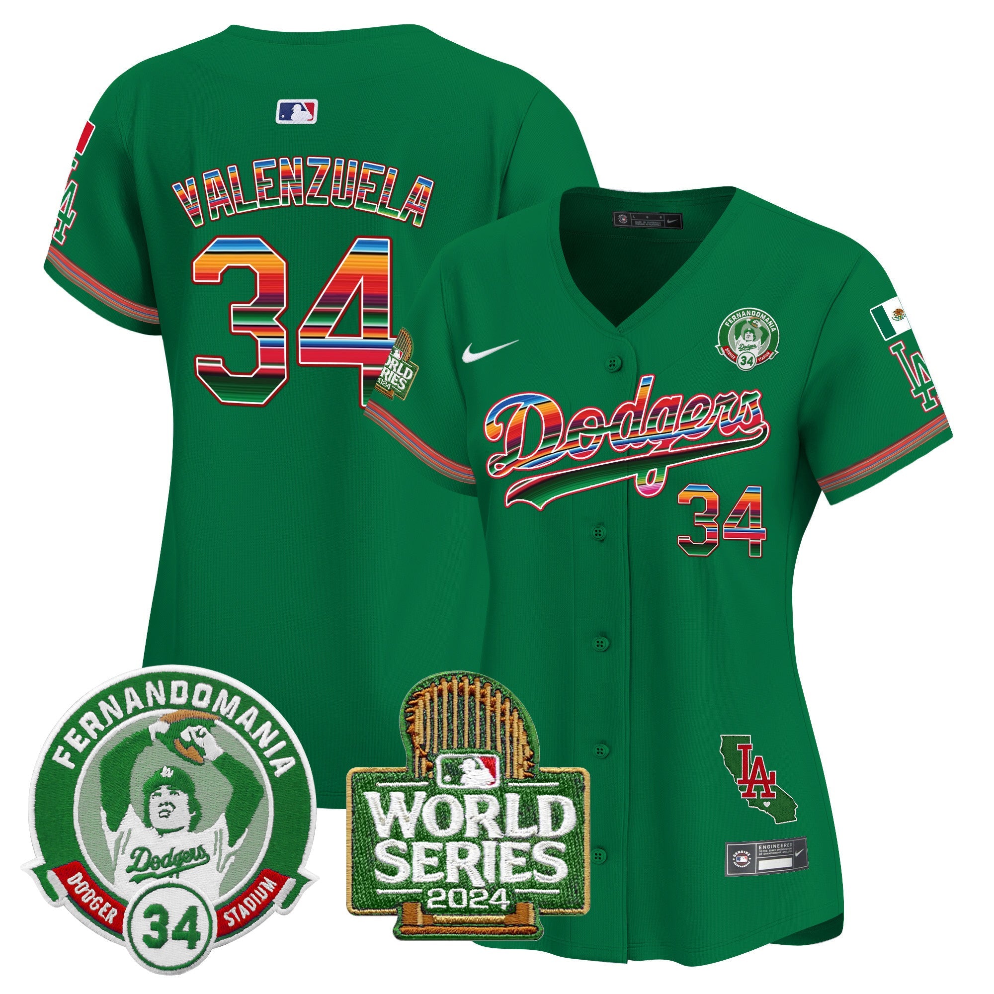 Women’s Mexico Fernando Valenzuela & 2024 World Series Patch Vapor Premier Limited Jersey