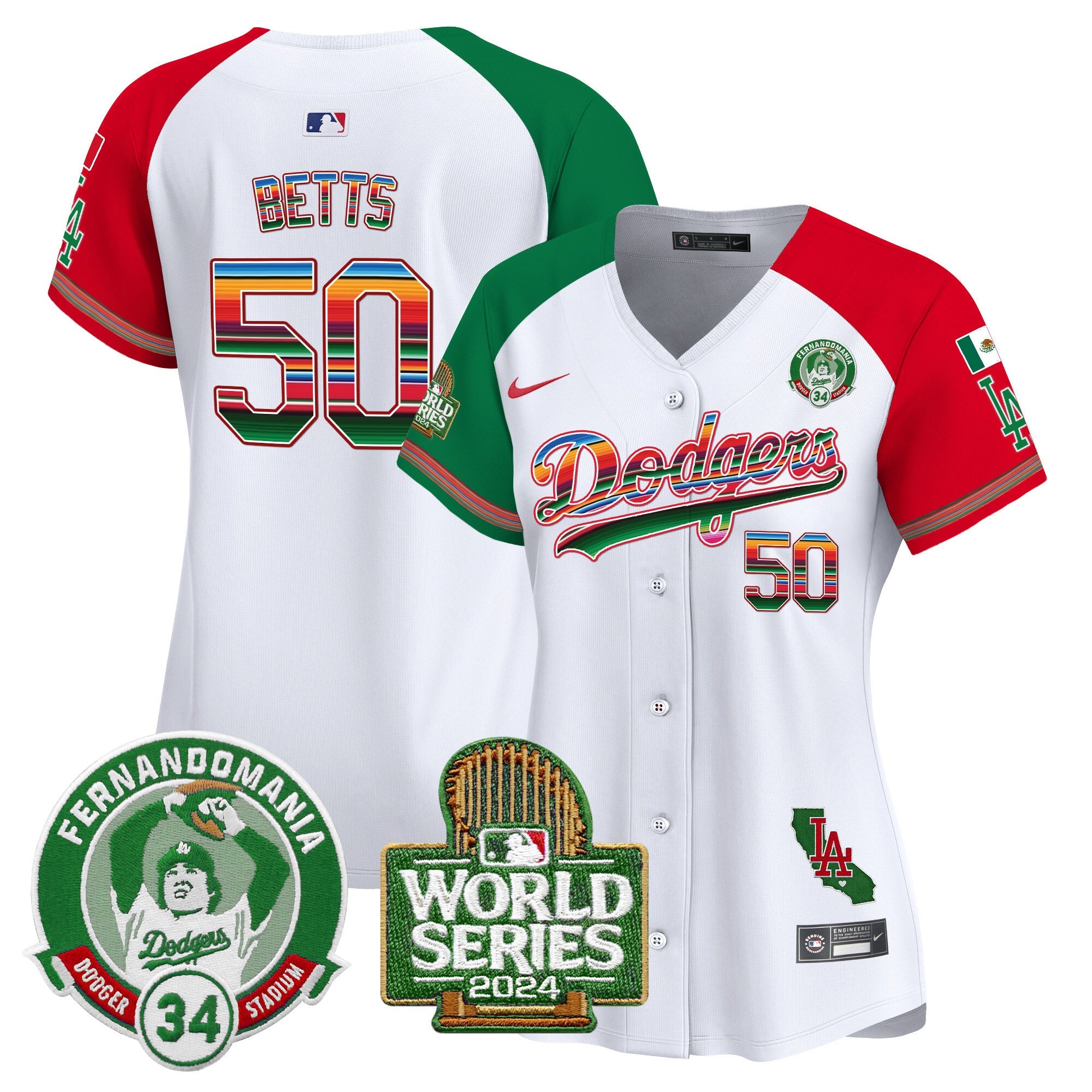 Women’s Mexico Fernando Valenzuela & 2024 World Series Patch Vapor Premier Limited Jersey