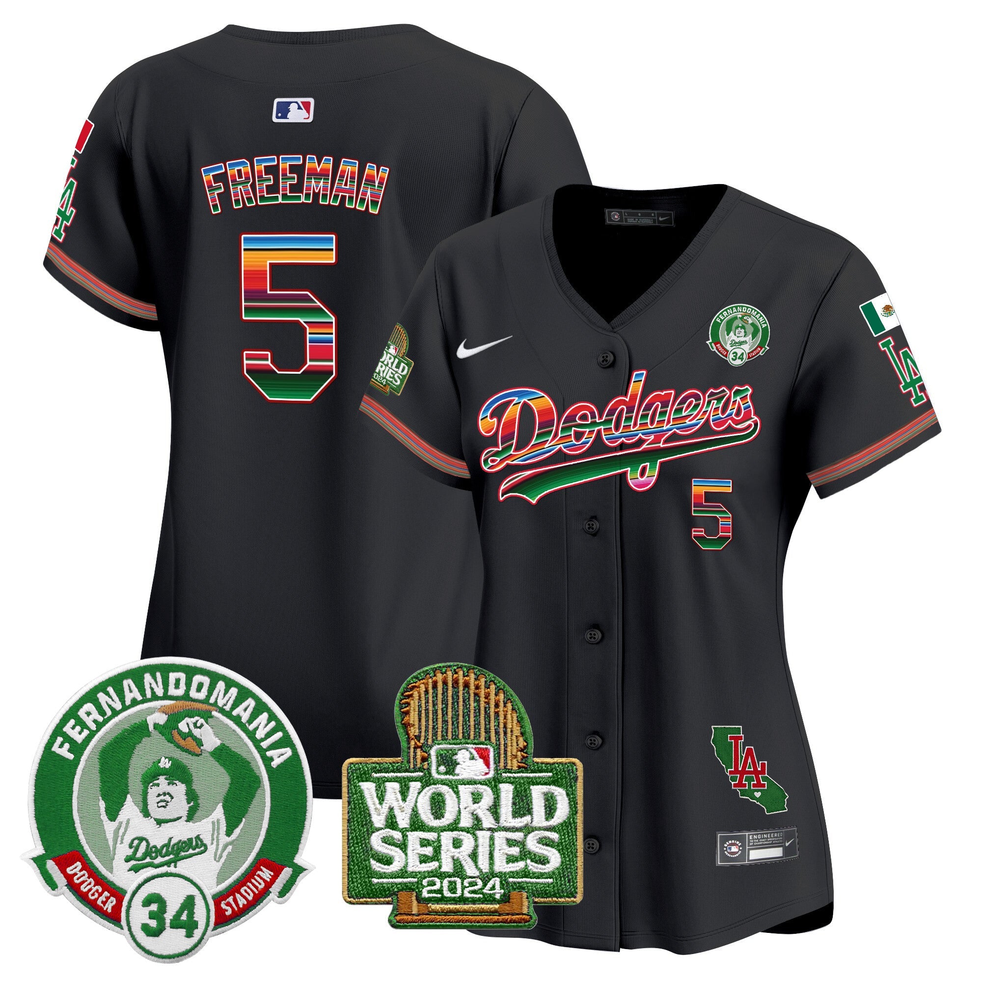 Women’s Mexico Fernando Valenzuela & 2024 World Series Patch Vapor Premier Limited Jersey