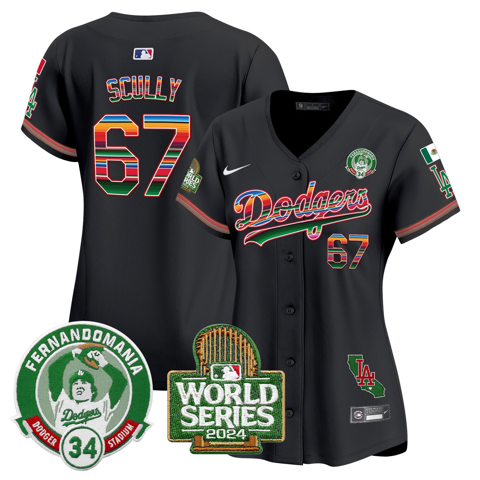 Women’s Mexico Fernando Valenzuela & 2024 World Series Patch Vapor Premier Limited Jersey