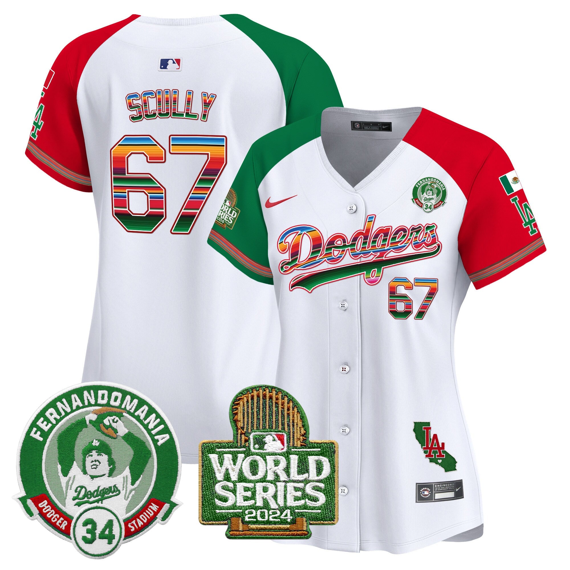 Women’s Mexico Fernando Valenzuela & 2024 World Series Patch Vapor Premier Limited Jersey