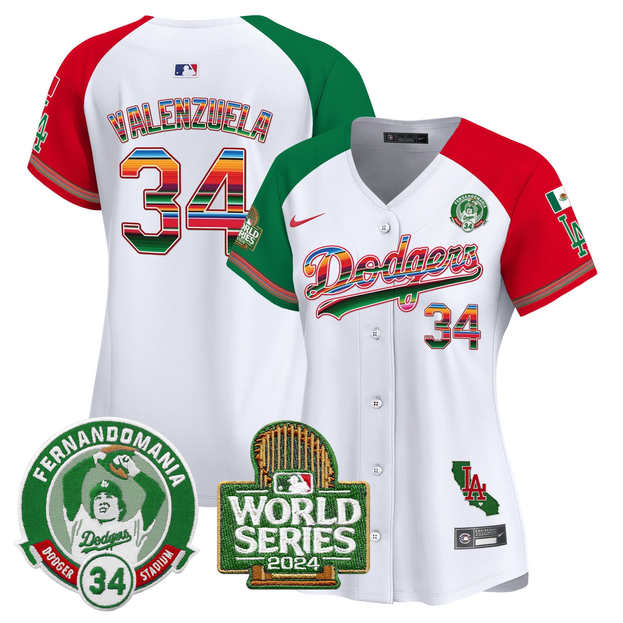 Women’s Mexico Fernando Valenzuela & 2024 World Series Patch Vapor Premier Limited Jersey